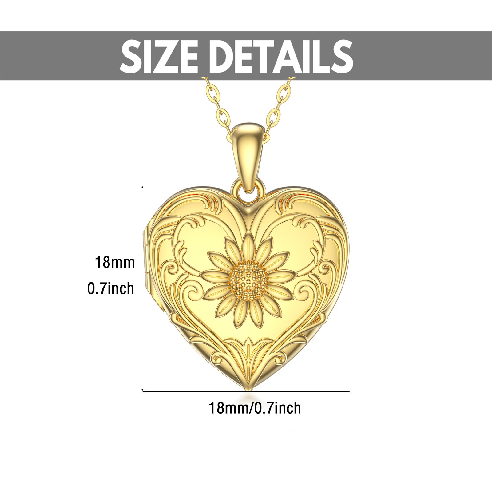 Sterling Silver with Yellow Gold Plated Sunflower Personalized Photo Locket Necklace