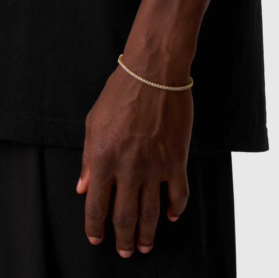 Sterling Silver with Yellow Gold Plated Iced Tennis Chain Bracelet 2mm