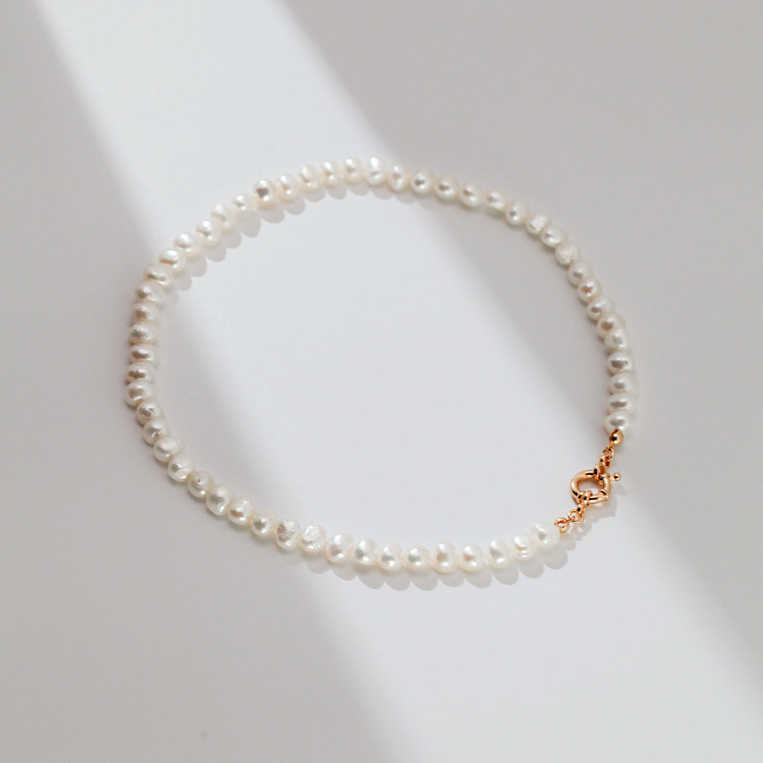 Sterling Silver With Gold Plated Pearl 15 Inches Necklace For Women