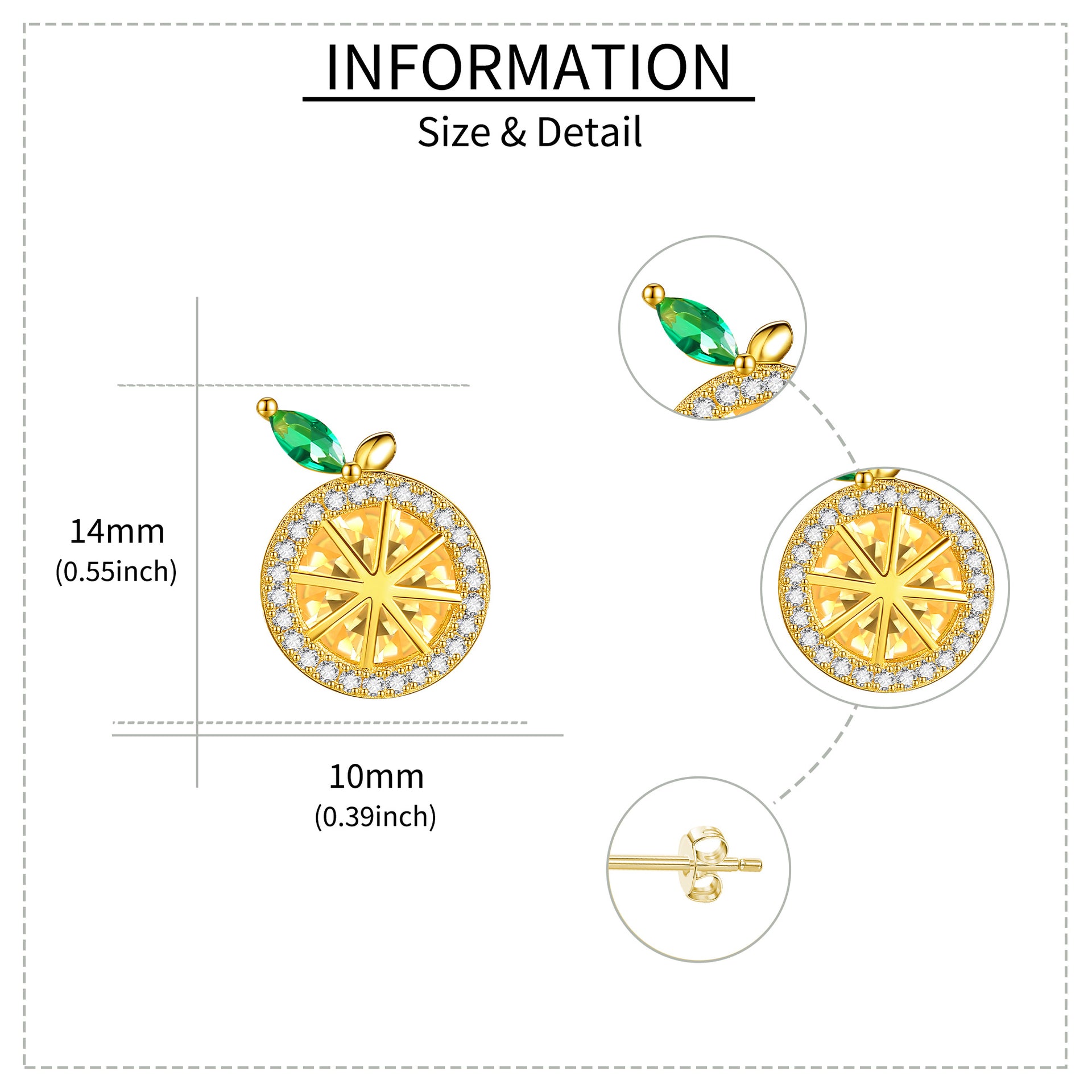 Sterling Silver with Yellow Gold Plated Cubic Zirconia Lemon Stud Earrings