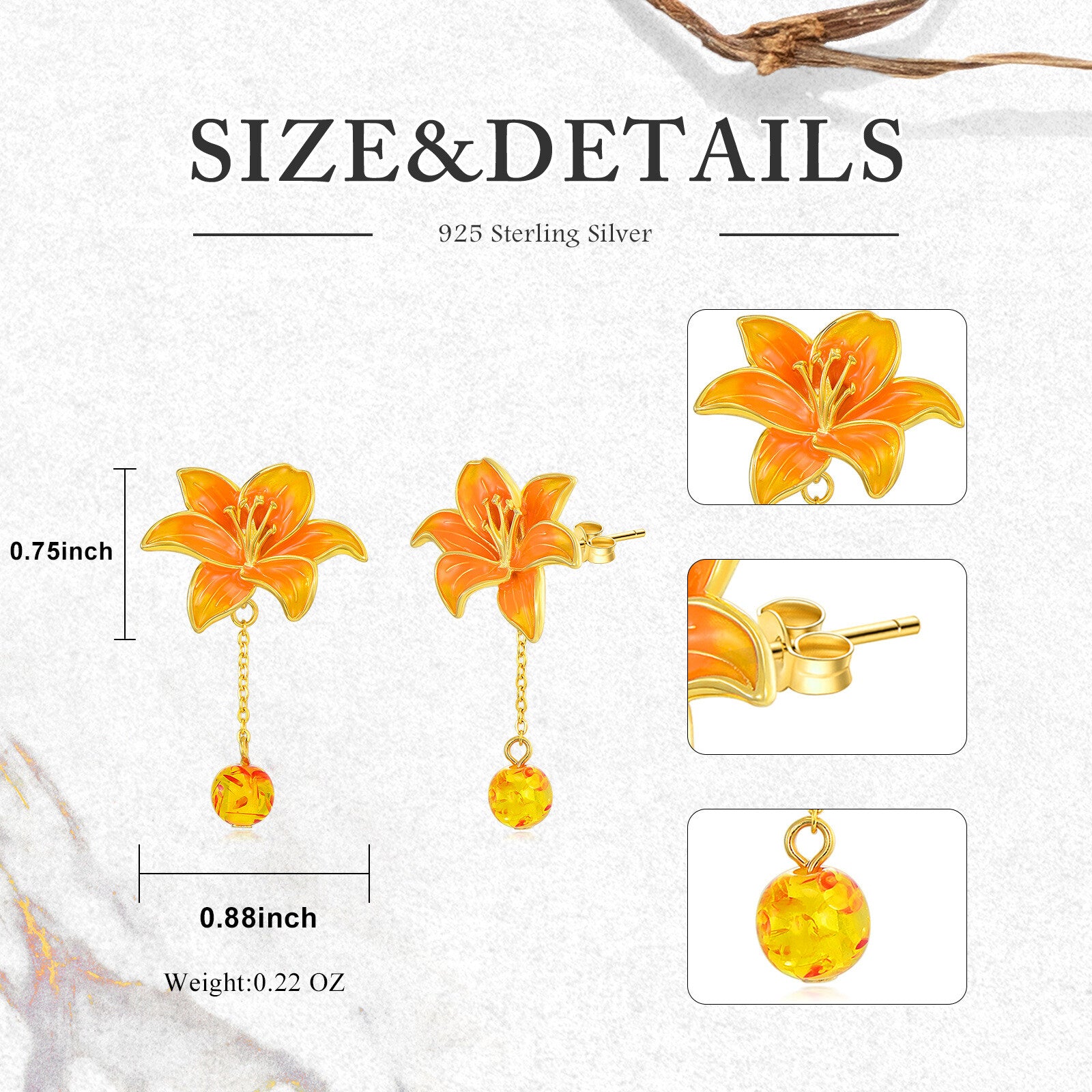 Sterling Silver with Yellow Gold Plated Lily Drop Earrings