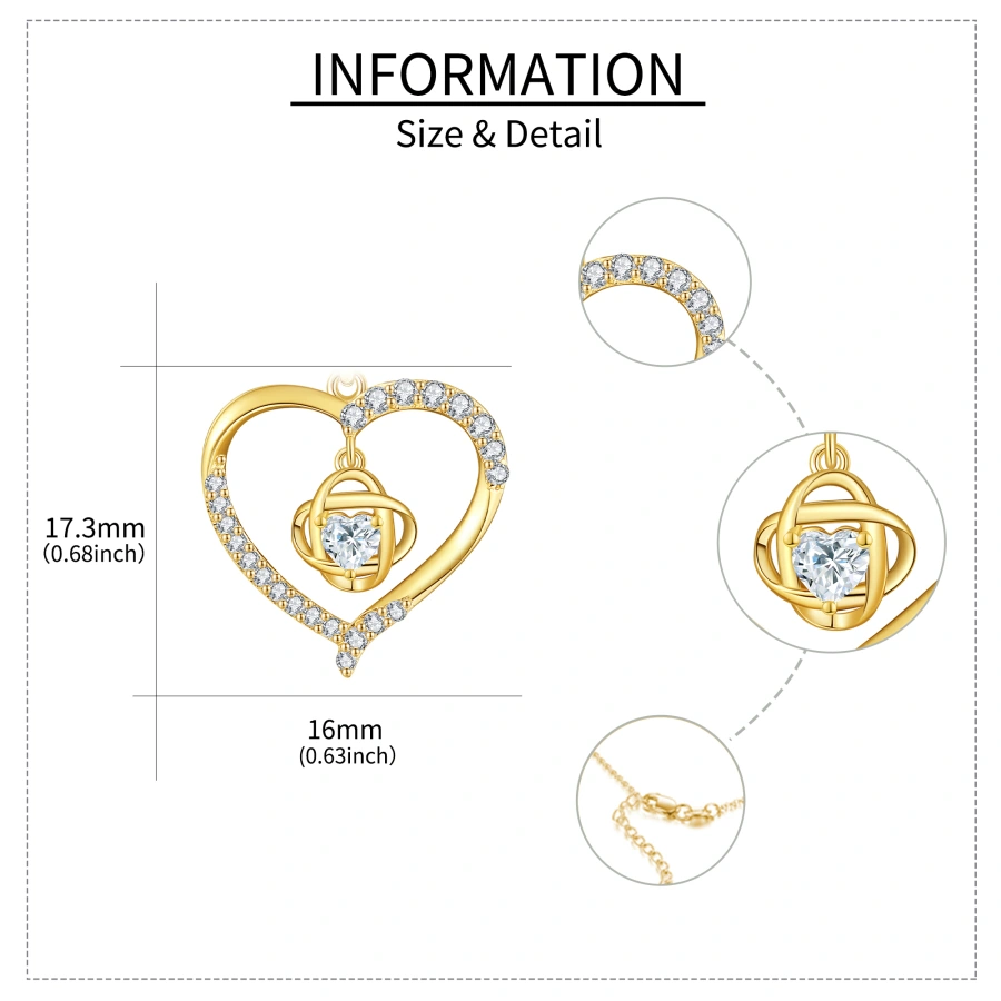 Gold Vermeil Moissanite Celtic Knot Heart Necklace for Women