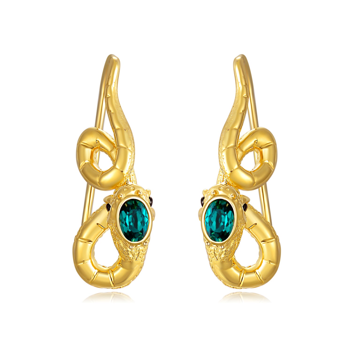 Sterling Silver with Yellow Gold Plated Oval Shaped Crystal Snake Drop Earrings