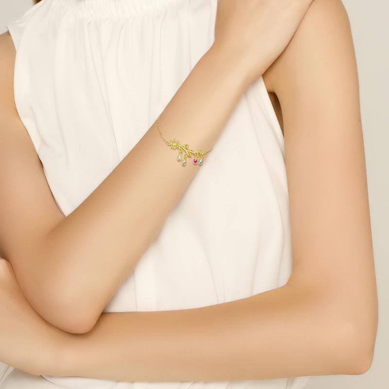 Sterling Silver with Yellow Gold Plated Pear Shaped Crystal Sunflower Charm Bracelet