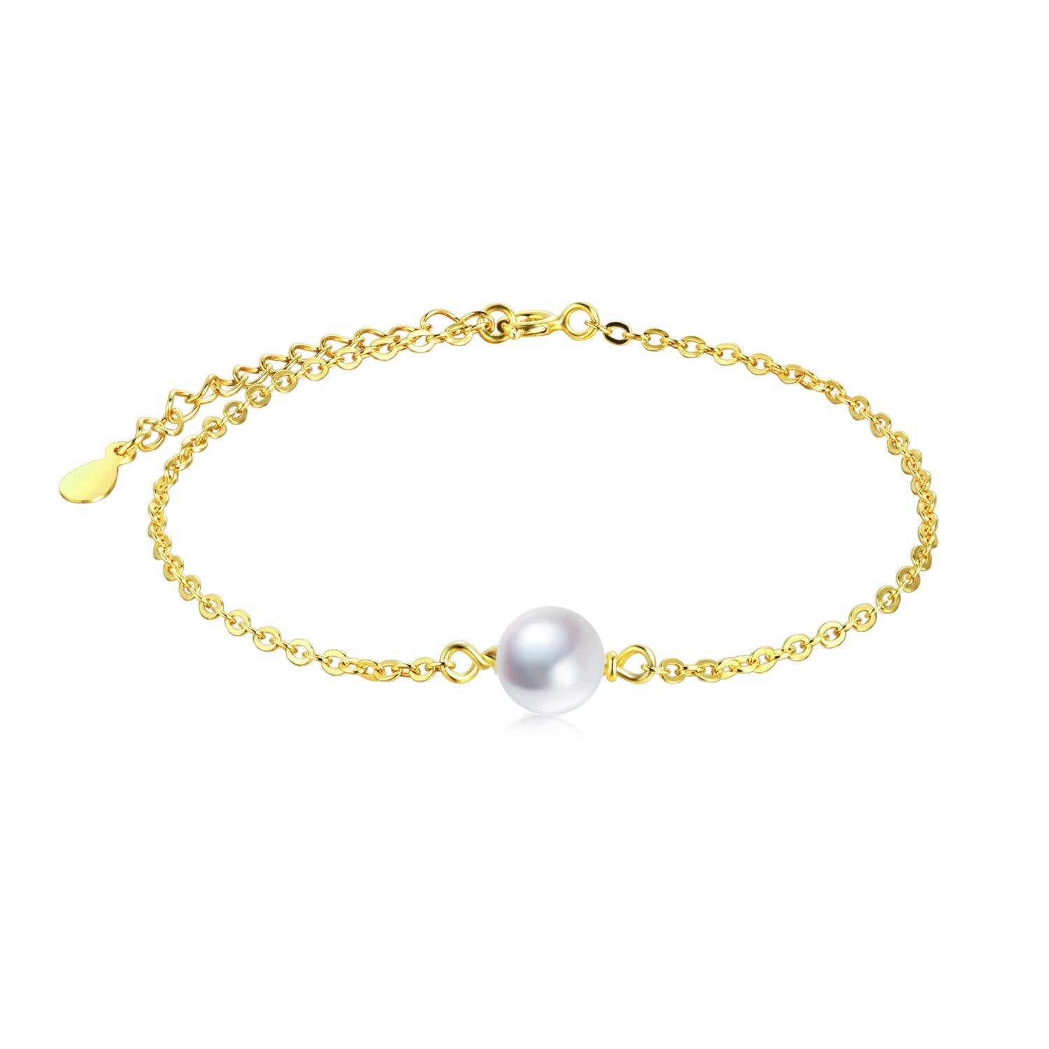 Sterling Silver with Yellow Gold Plated Pearl Charm Bracelet