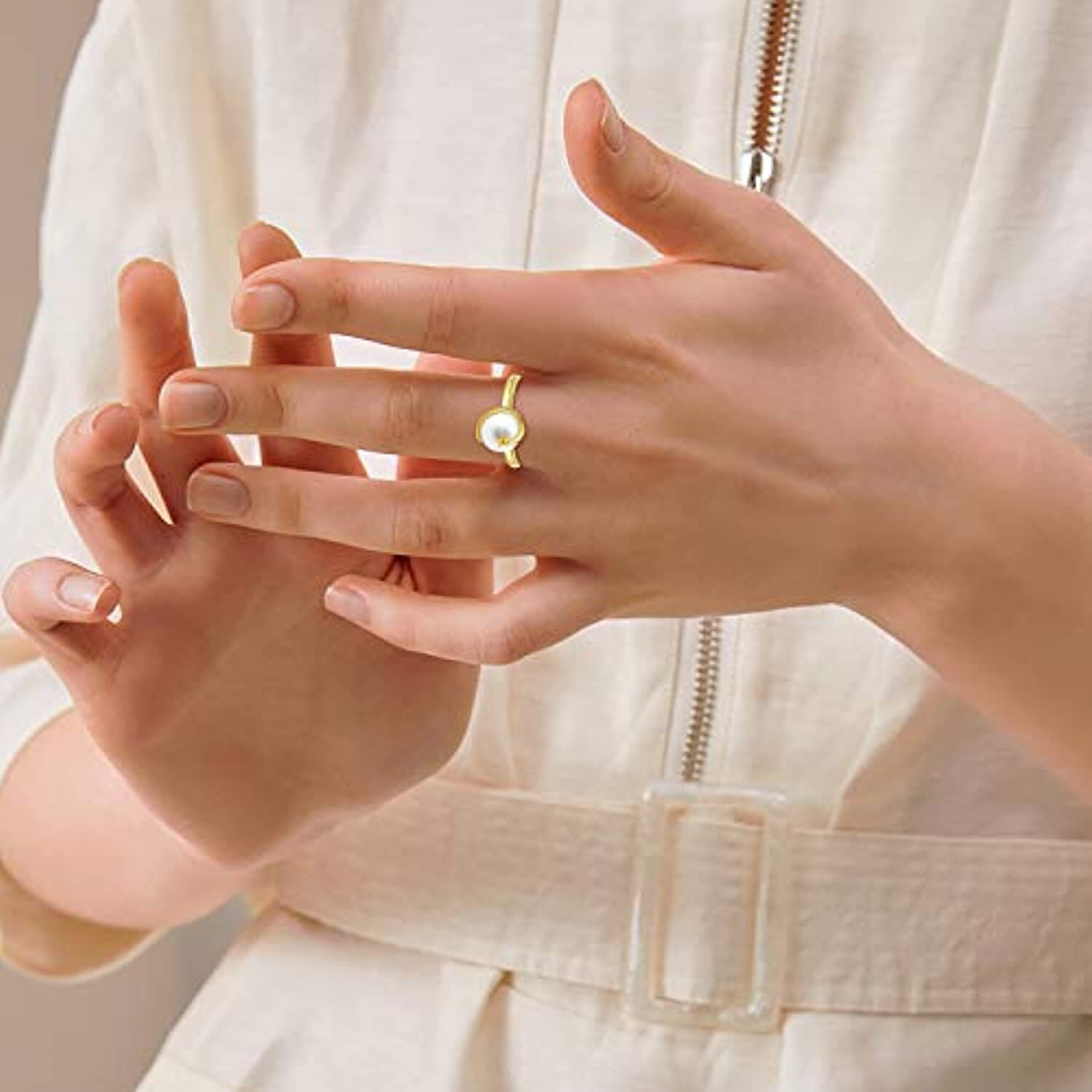 Sterling Silver with Yellow Gold Plated Pearl Star Ring