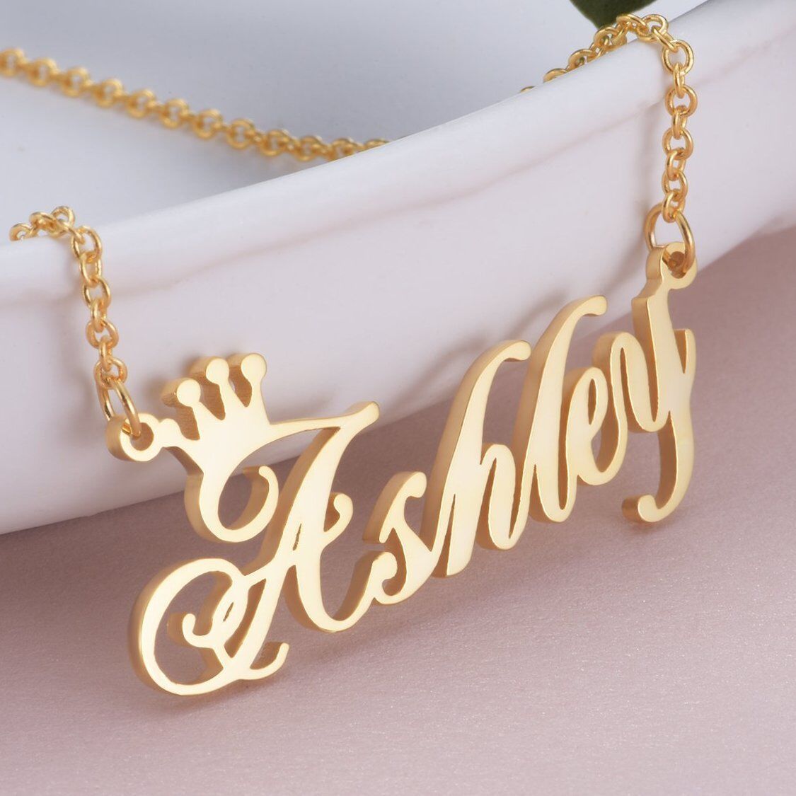 Sterling Silver With Rose Gold Plated Crown Personalised Classic Name Pendant Necklace For Women
