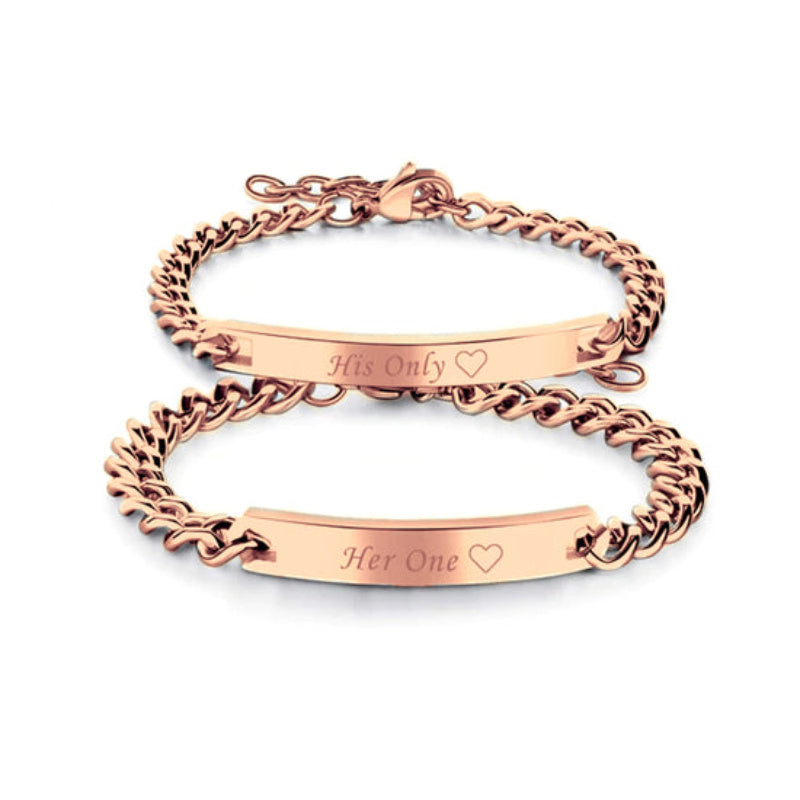 Sterling Silver with Rose Gold Plated Personalized Engraving & Couple Identification Bracelet