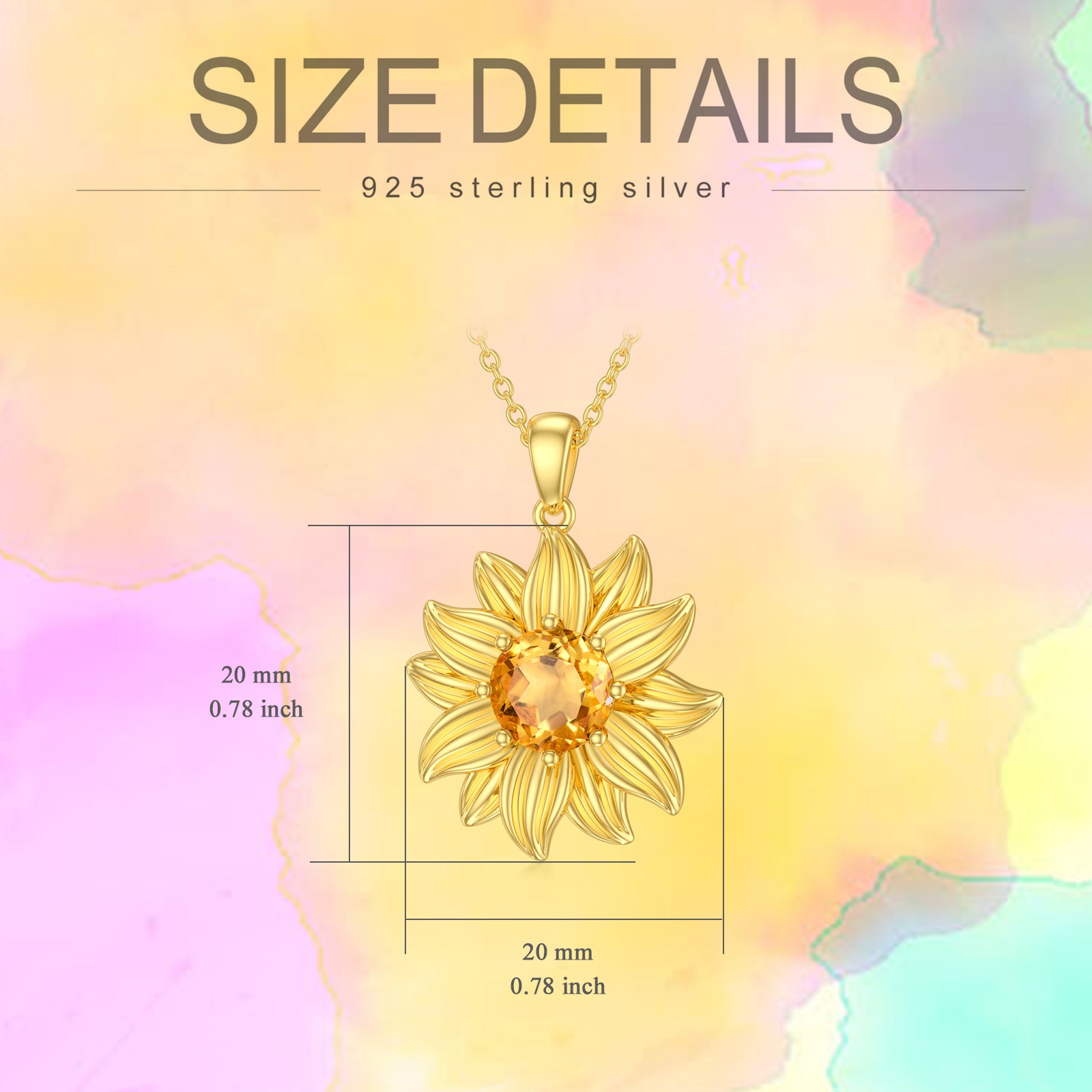 Sterling Silver with Yellow Gold Plated Round Crystal Sunflower Pendant Necklace