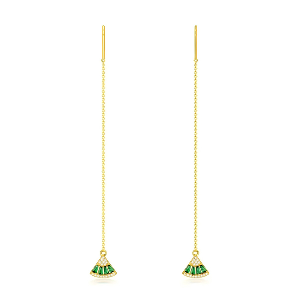 Sterling Silver with Yellow Gold Plated Cubic Zirconia Sector Drop Earrings