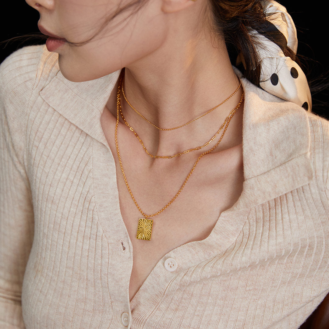 Sterling Silver with Yellow Gold Plated Square Pendant Necklace