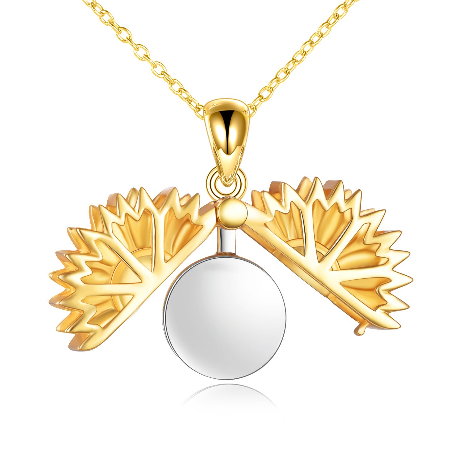 Sterling Silver with Yellow Gold Plated Sunflower Pendant Necklace with Engraved Word