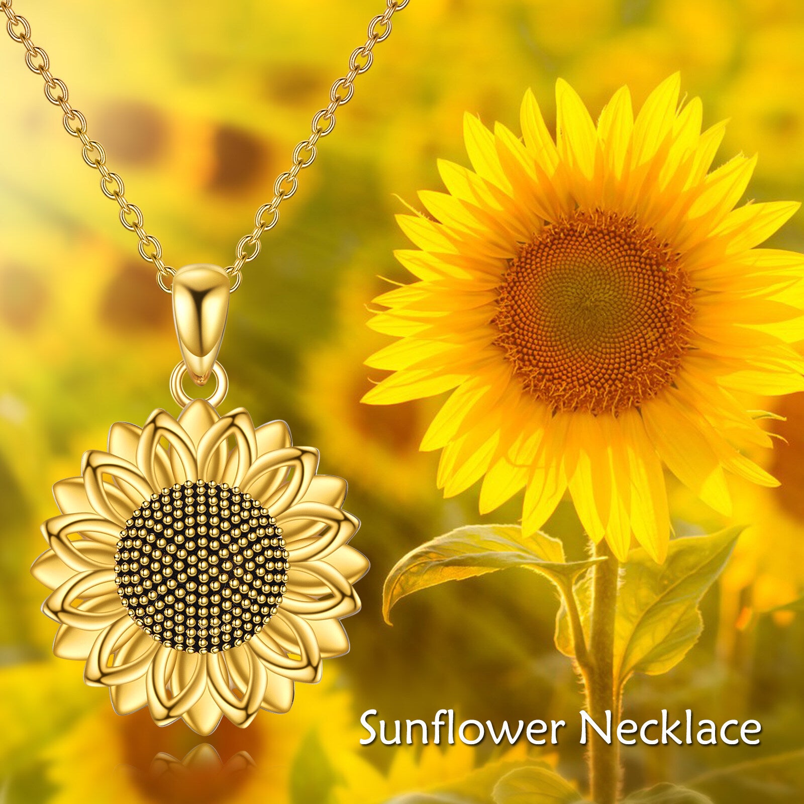 Sterling Silver with Yellow Gold Plated Sunflower Pendant Necklace