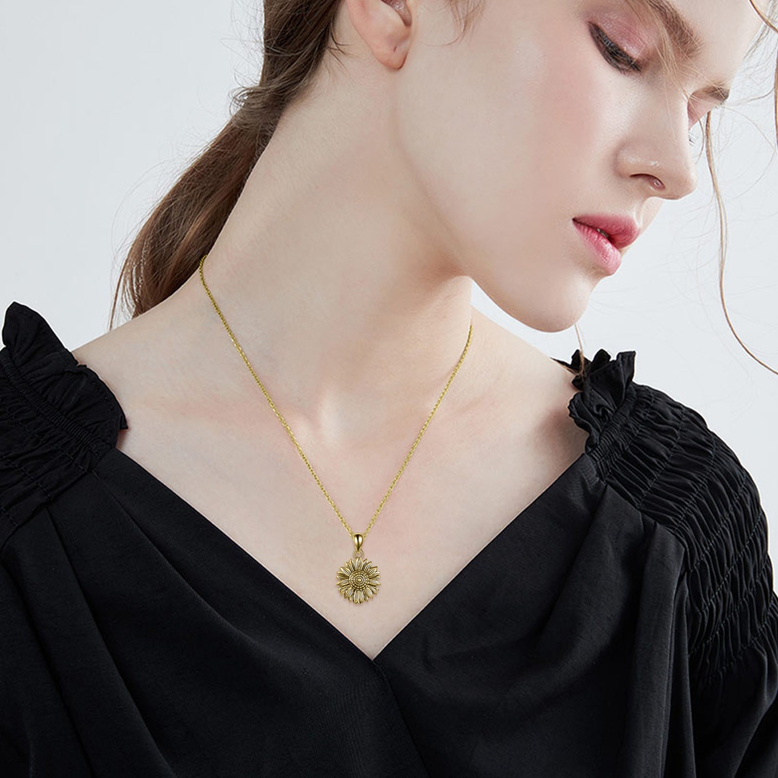 Sterling Silver with Yellow Gold Plated Sunflower Urn Necklace for Ashes