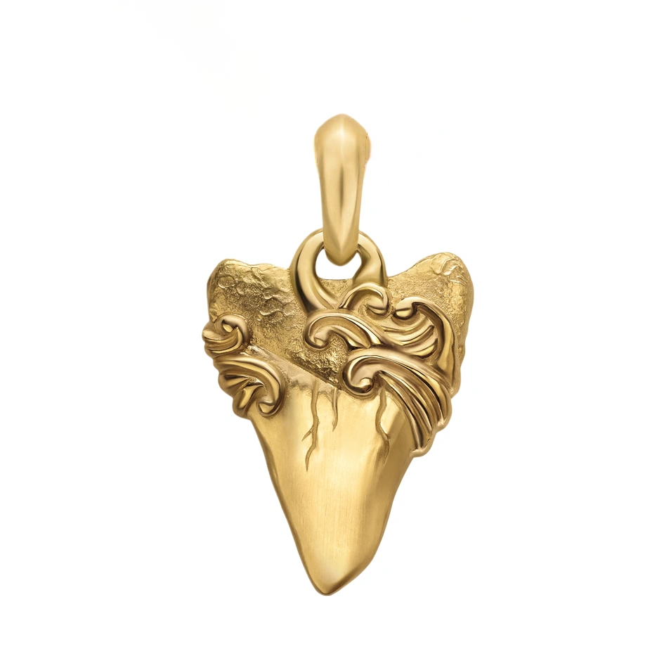 Sterling Silver with Yellow Gold Plated Waves Shark Tooth Amulet