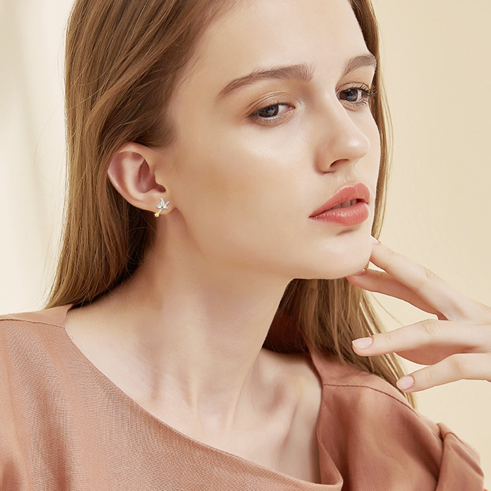 Sterling Silver with Yellow Gold Plated Witch Stud Earrings
