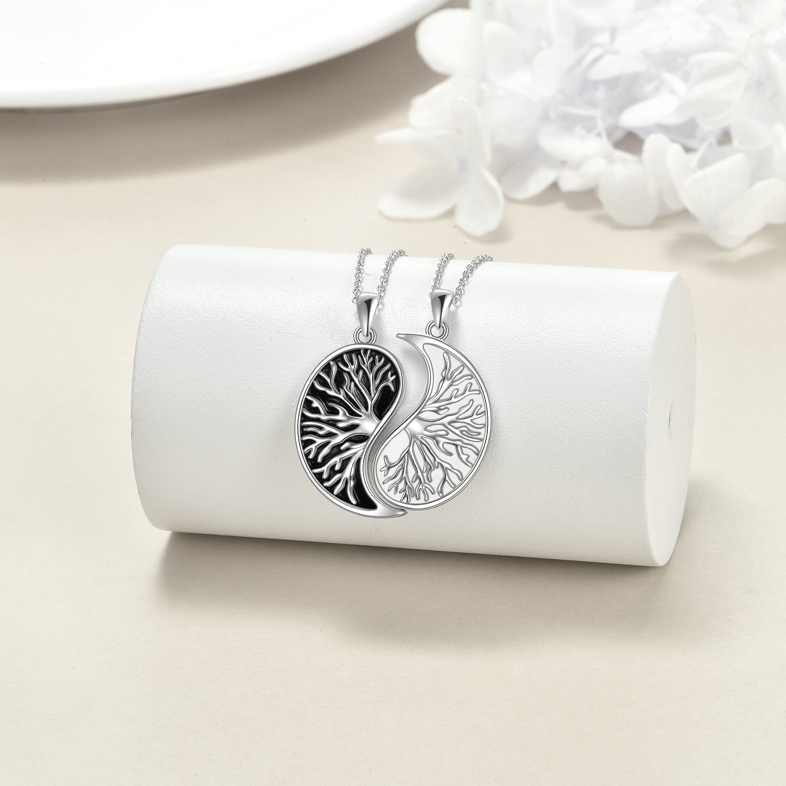 Sterling Silver Yin Yang Tree Wave Necklace Matching Couples Jewelry Gifts for Women