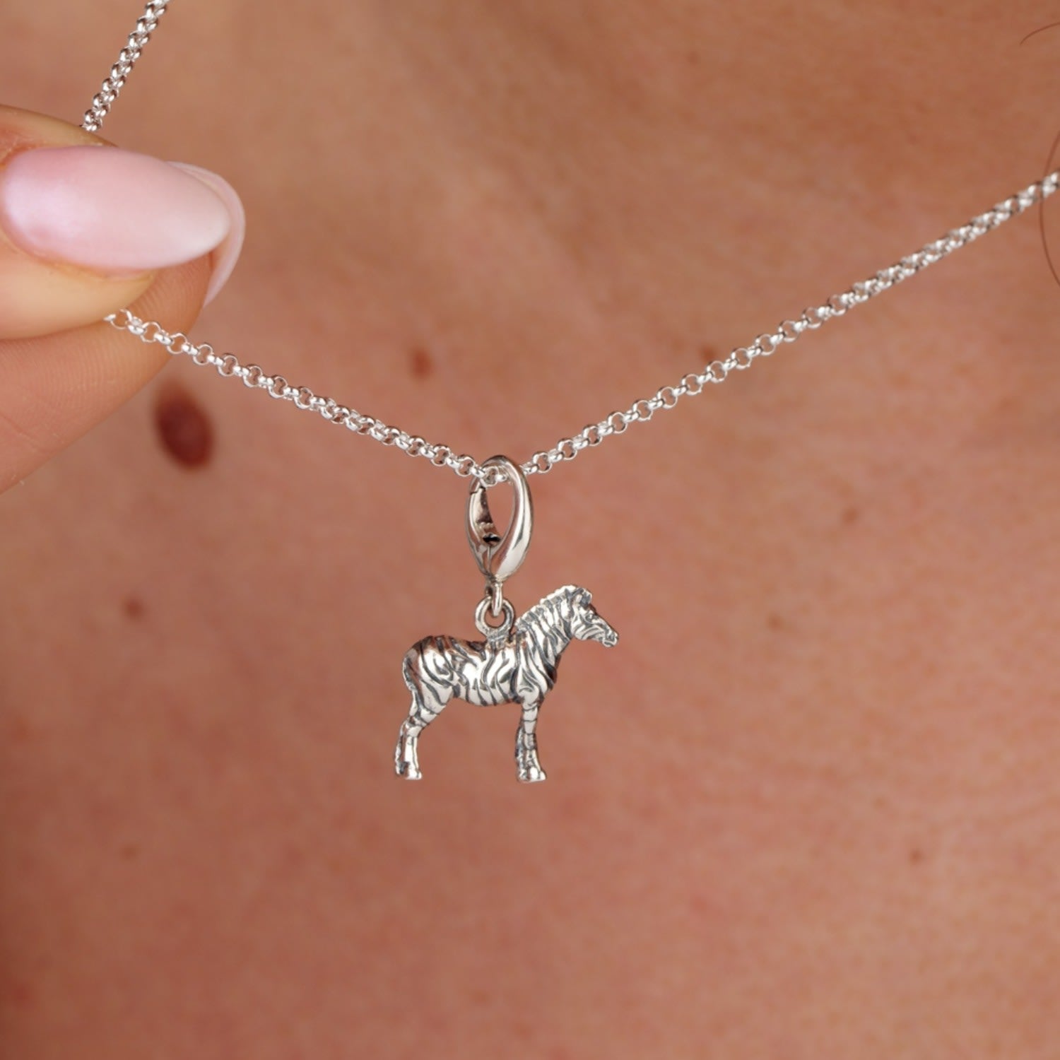 Sterling Silver Zebra Charm Necklace