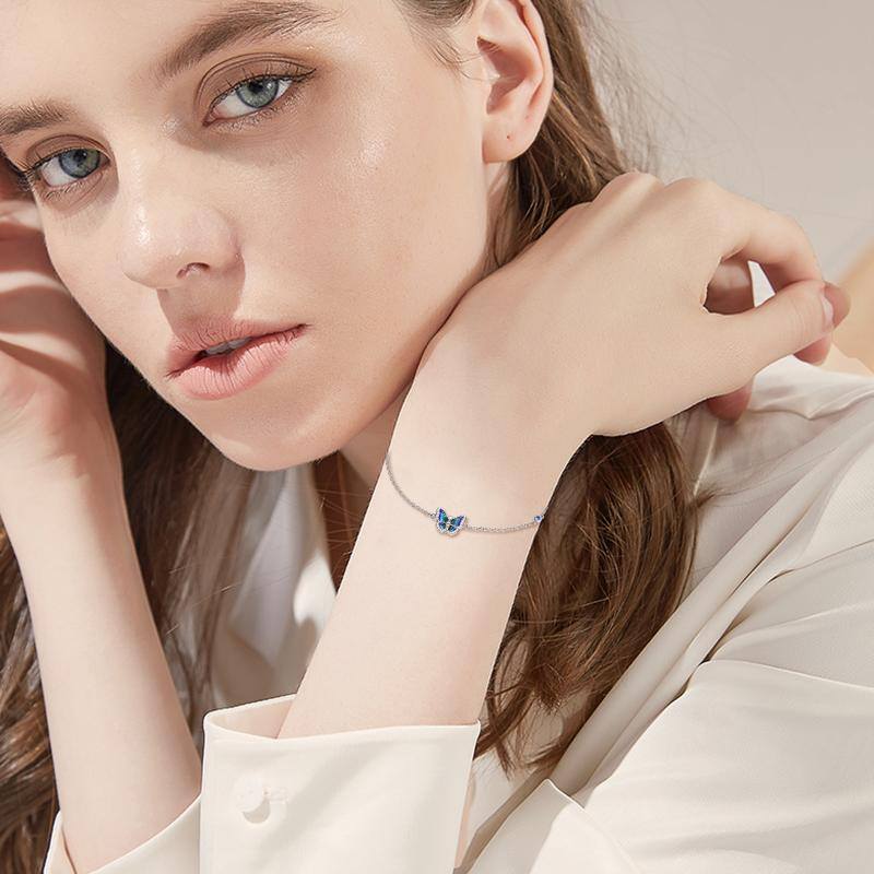 Sterling Silver Zircon Butterfly Charm Bracelet