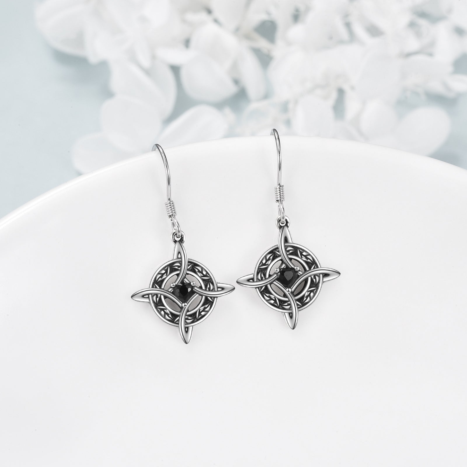 Sterling Silver Zircon Celtic Knot & Cross Drop Earrings