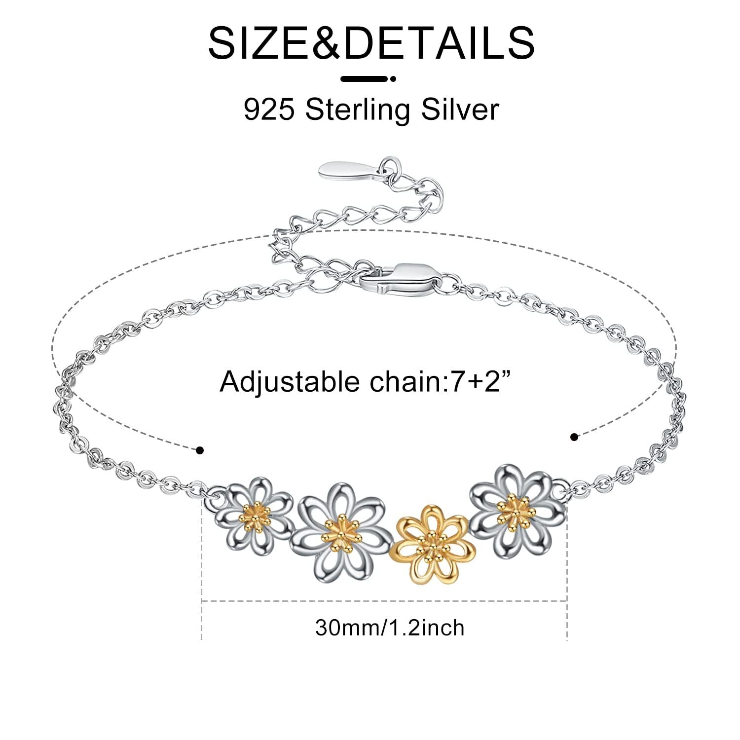 Sterling Silver Zircon Daisy Figaro Link Chain Bracelet