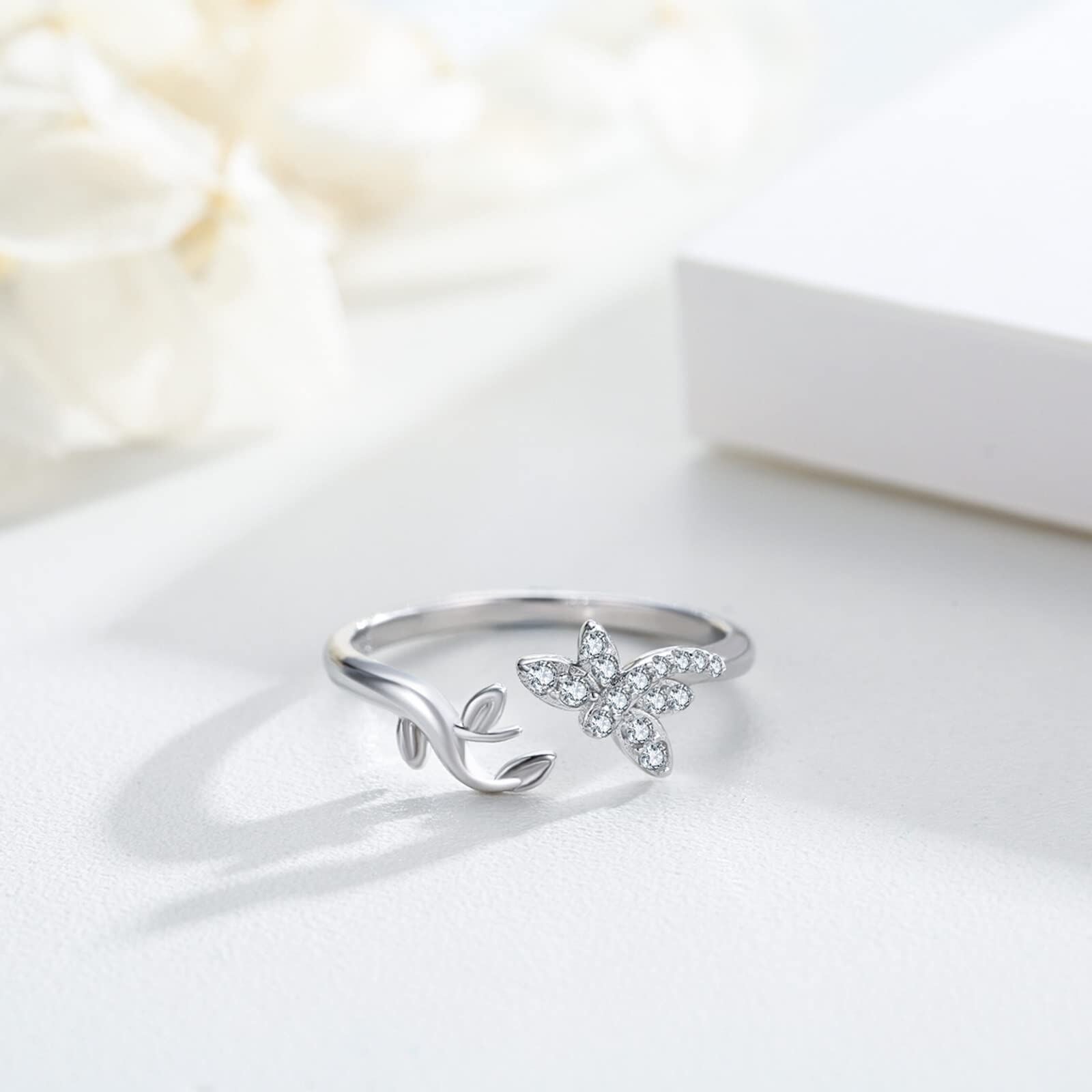 Sterling Silver Zircon Dragonfly Open Ring