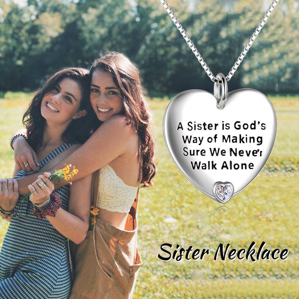 Sterling Silver Zircon Heart Pendant Necklace with Engraved Word