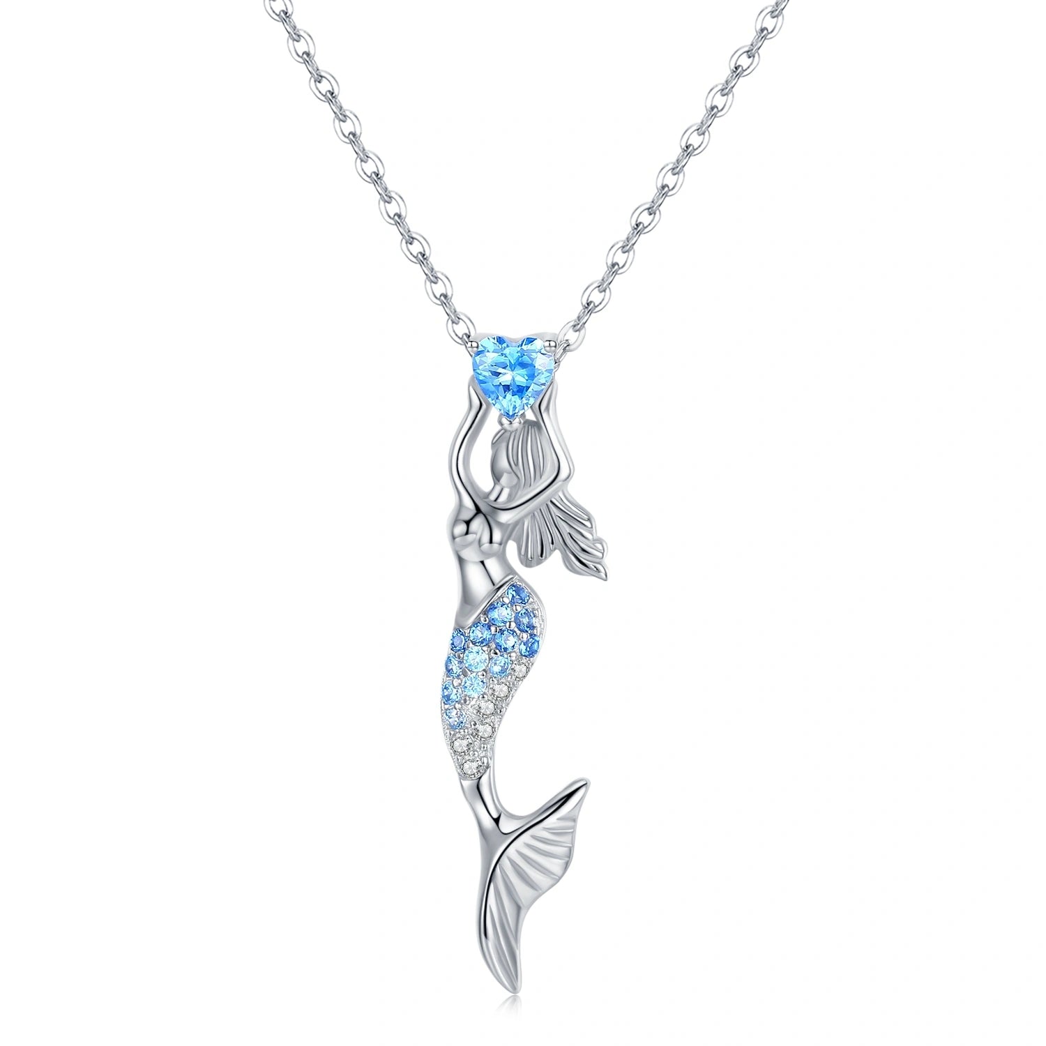 Sterling Silver Zircon Mermaid Pendant Necklace
