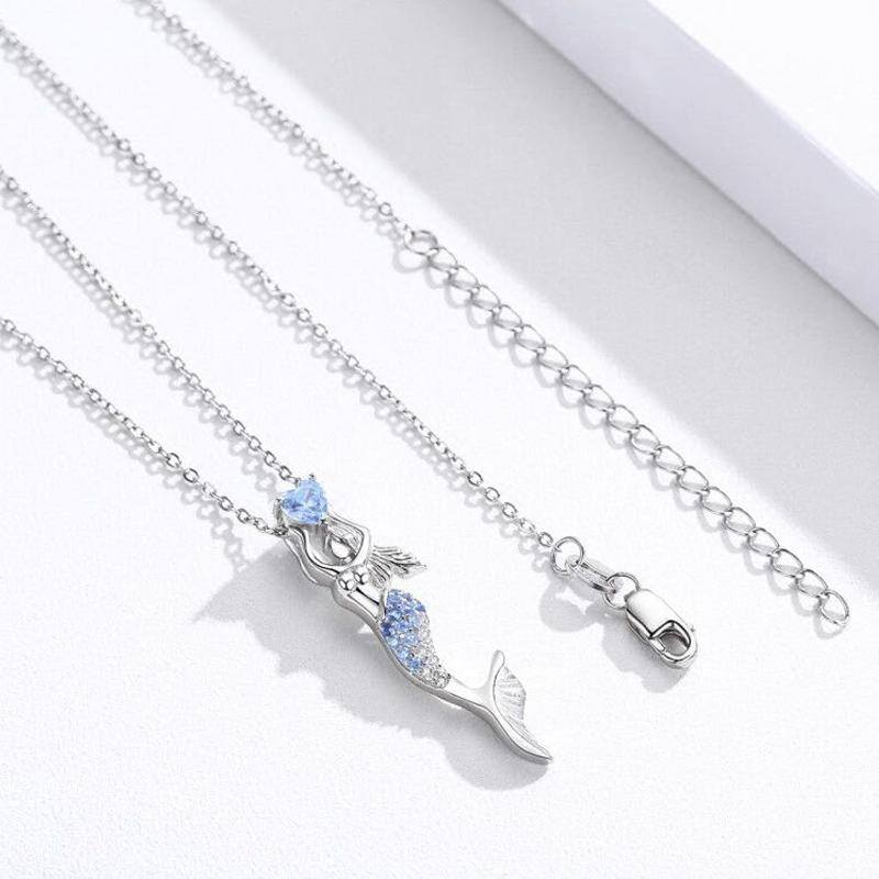 Sterling Silver Zircon Mermaid Pendant Necklace