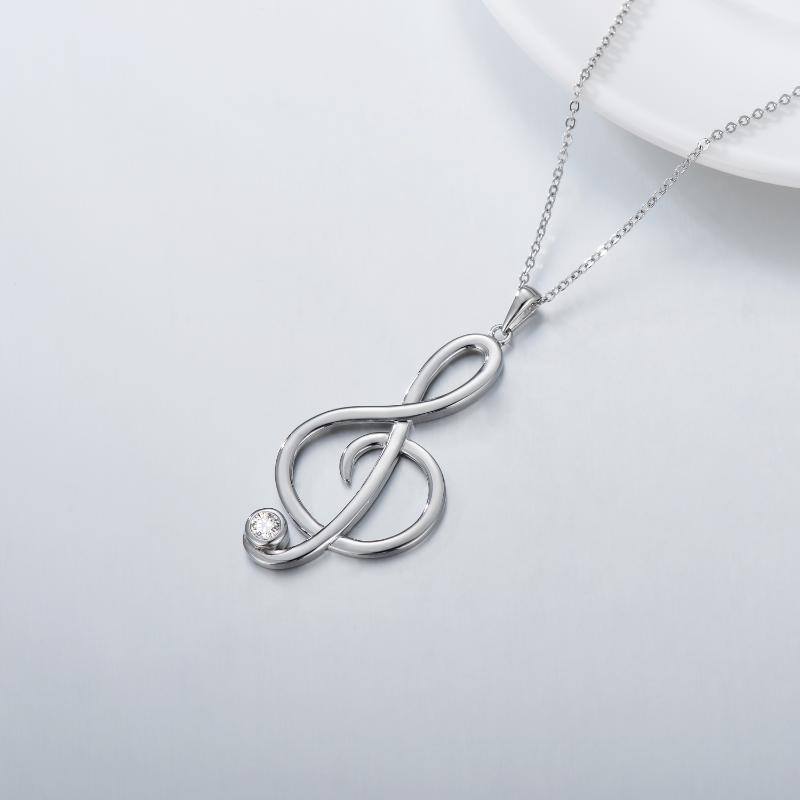Sterling Silver Zircon Music Symbol & Ring Holder Pendant Necklace
