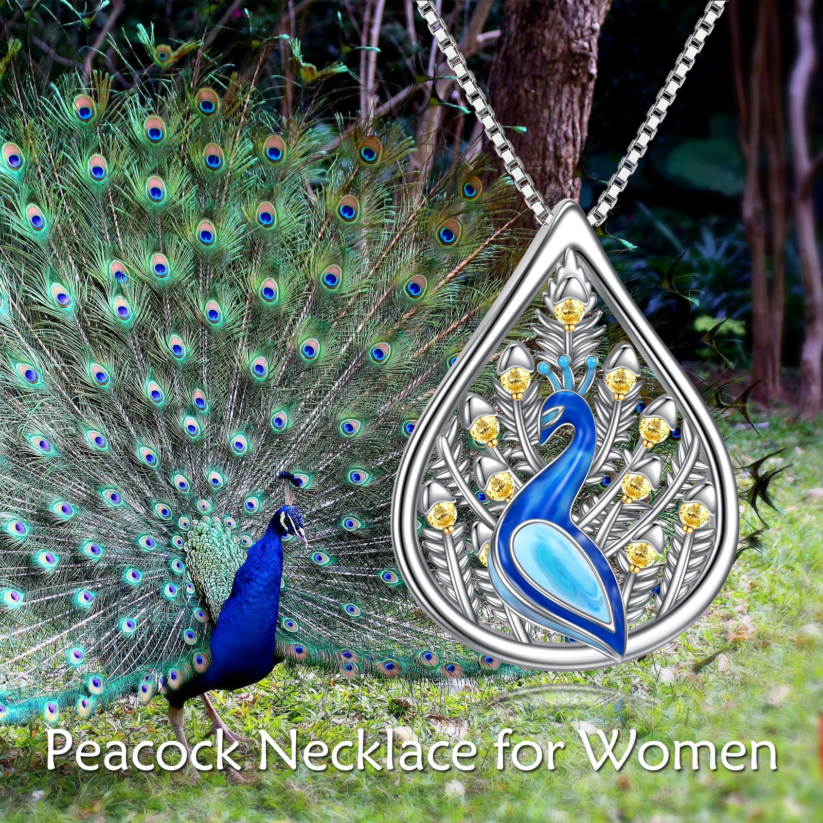 Sterling Silver Zircon Peacock Pendant Necklace