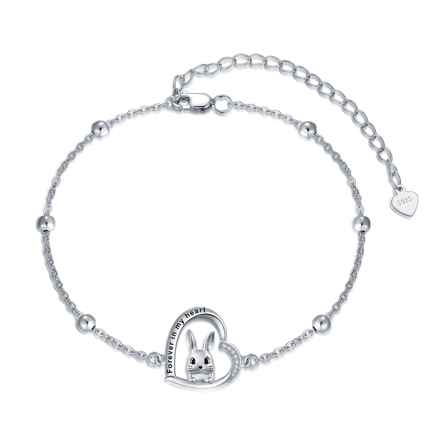Sterling Silver Zircon Rabbit Charm Bracelet
