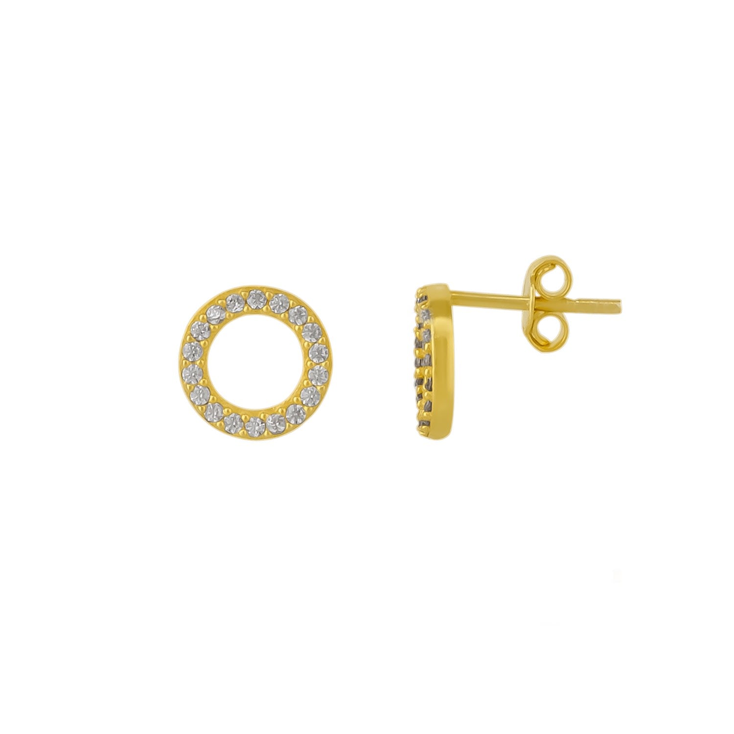 Sterling Silver Zirconia Circle Earring - Gold