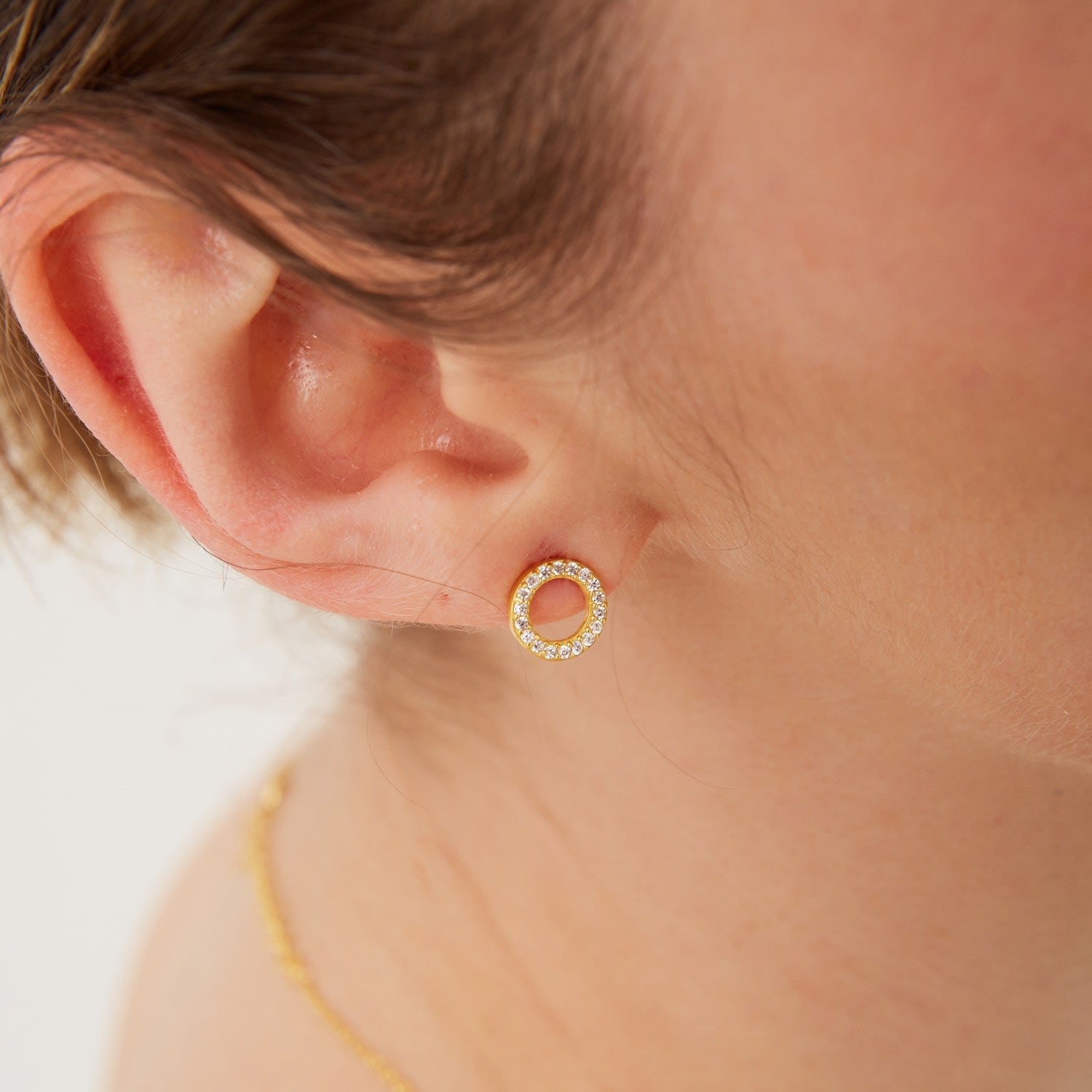 Sterling Silver Zirconia Circle Earring - Gold