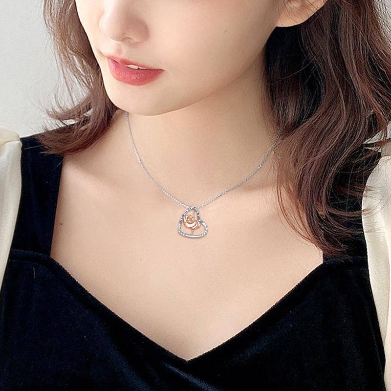 Sterling Silver Two-tone Dancing Girl & Heart Engraved Necklace for Women