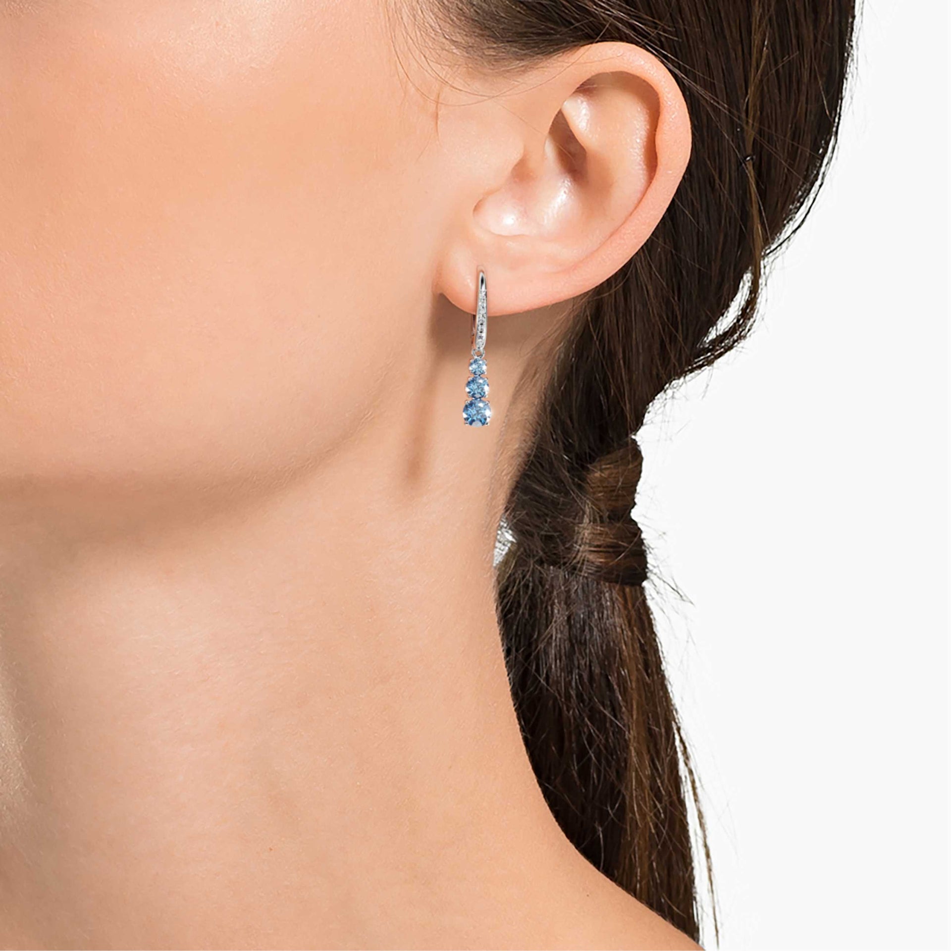 STILLA ATTRACT HOOP EARRINGS ROUND CUT PAVE BLUE RHODIUM PLATED