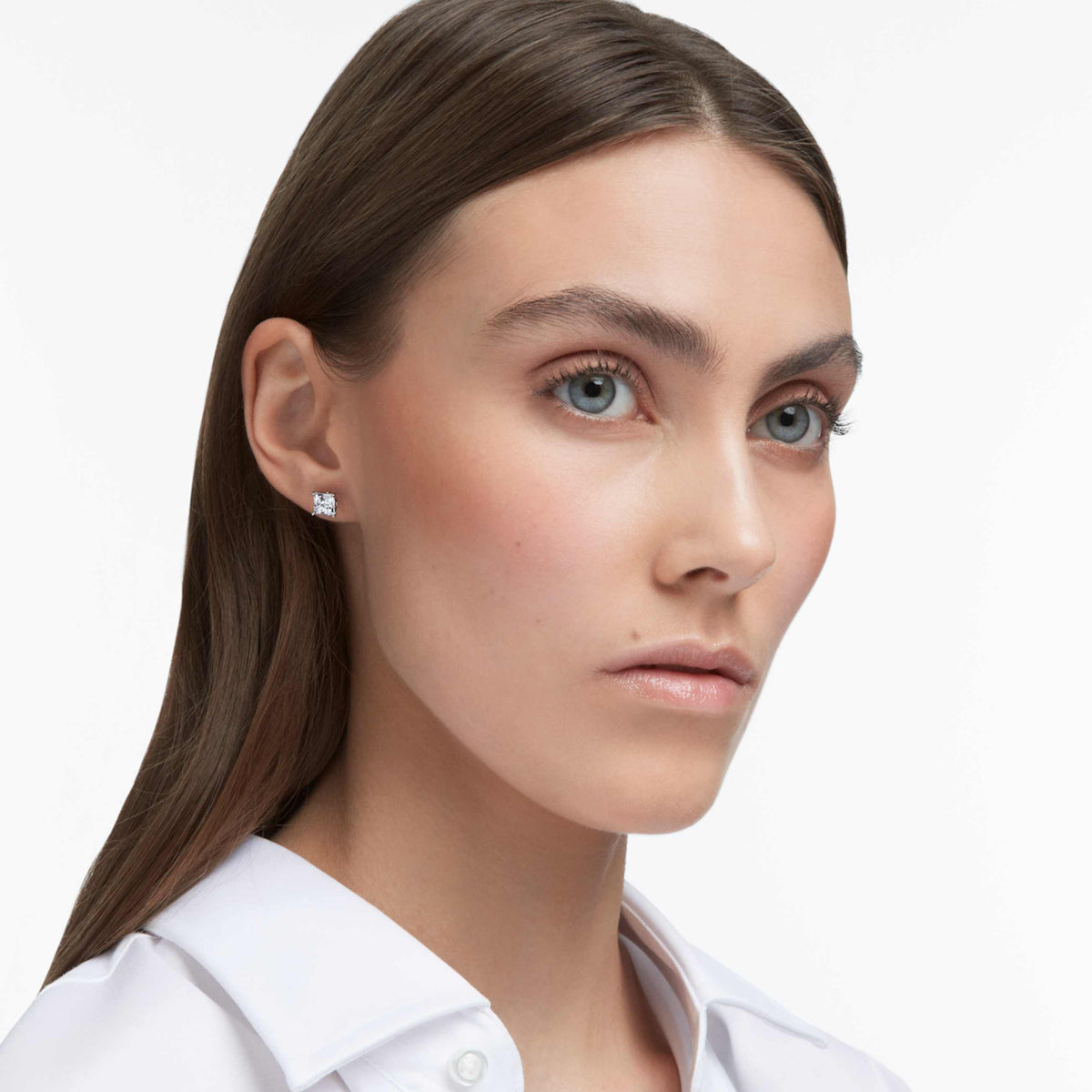 STILLA ATTRACT STUD EARRINGS SQUARE CUT WHITE RHODIUM PLATED