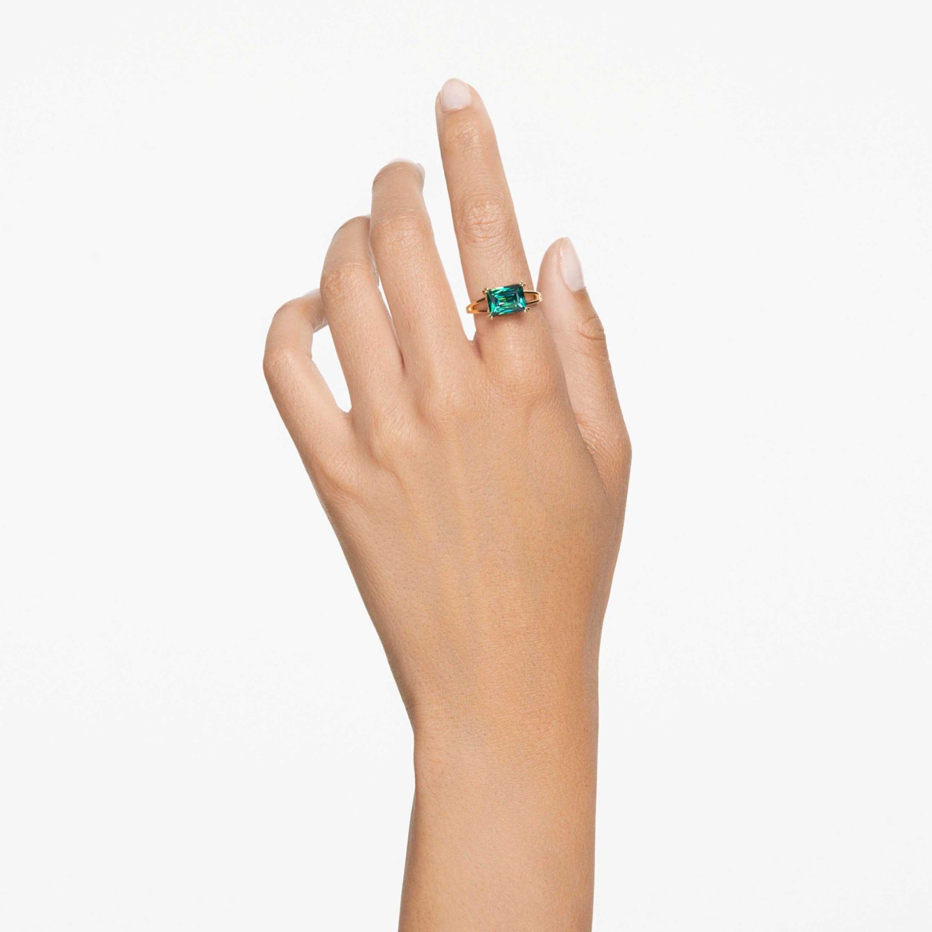 STILLA COCKTAIL RING RECTANGULAR CUT GREEN GOLD TONE PLATED