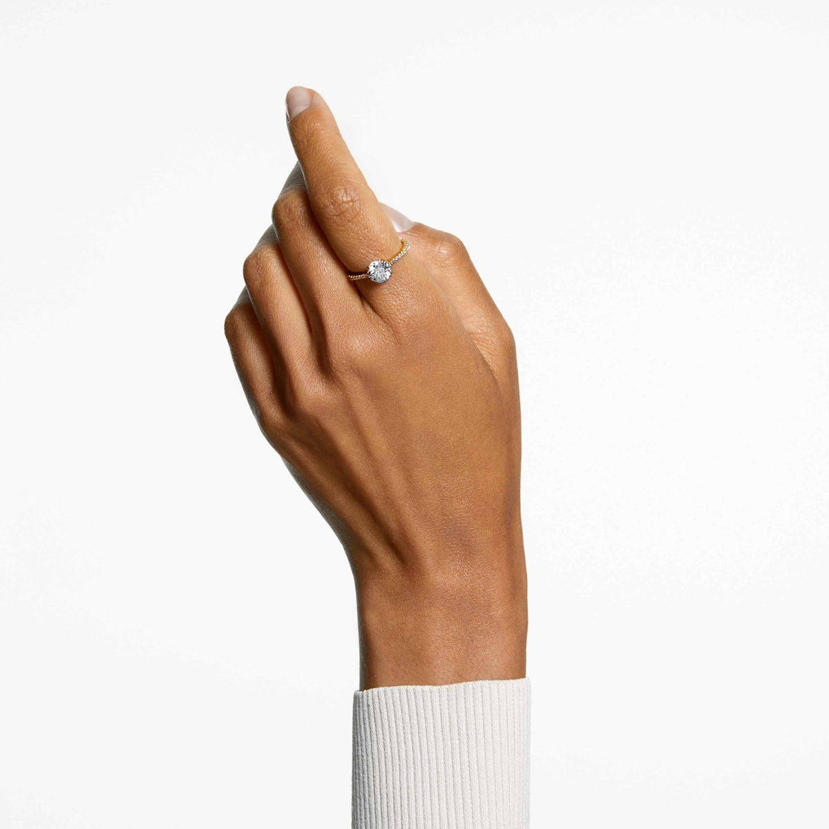 STILLA COCKTAIL RING ROUND CUT PAVE WHITE GOLD TONE PLATED