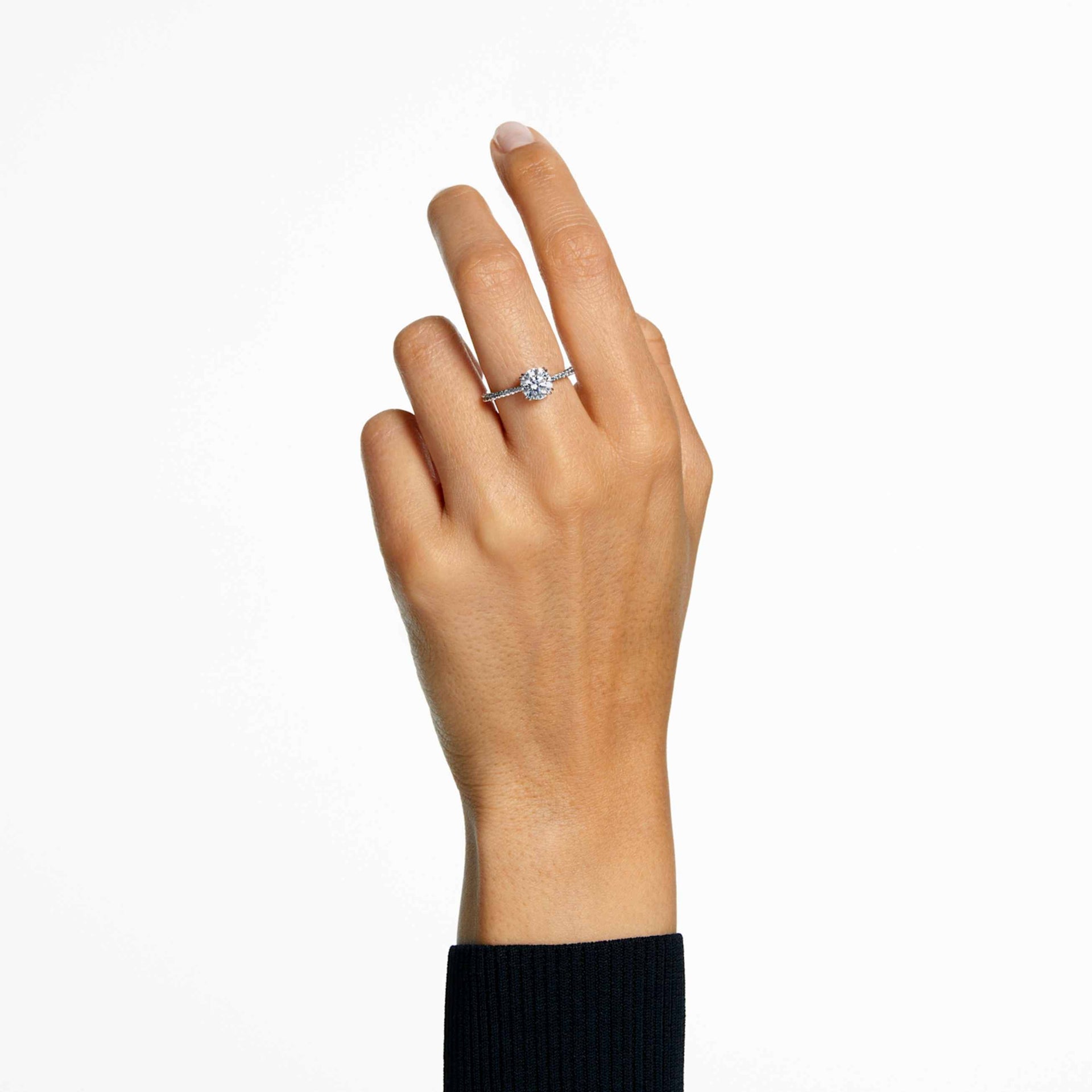 STILLA COCKTAIL RING ROUND CUT PAVE WHITE RHODIUM PLATED