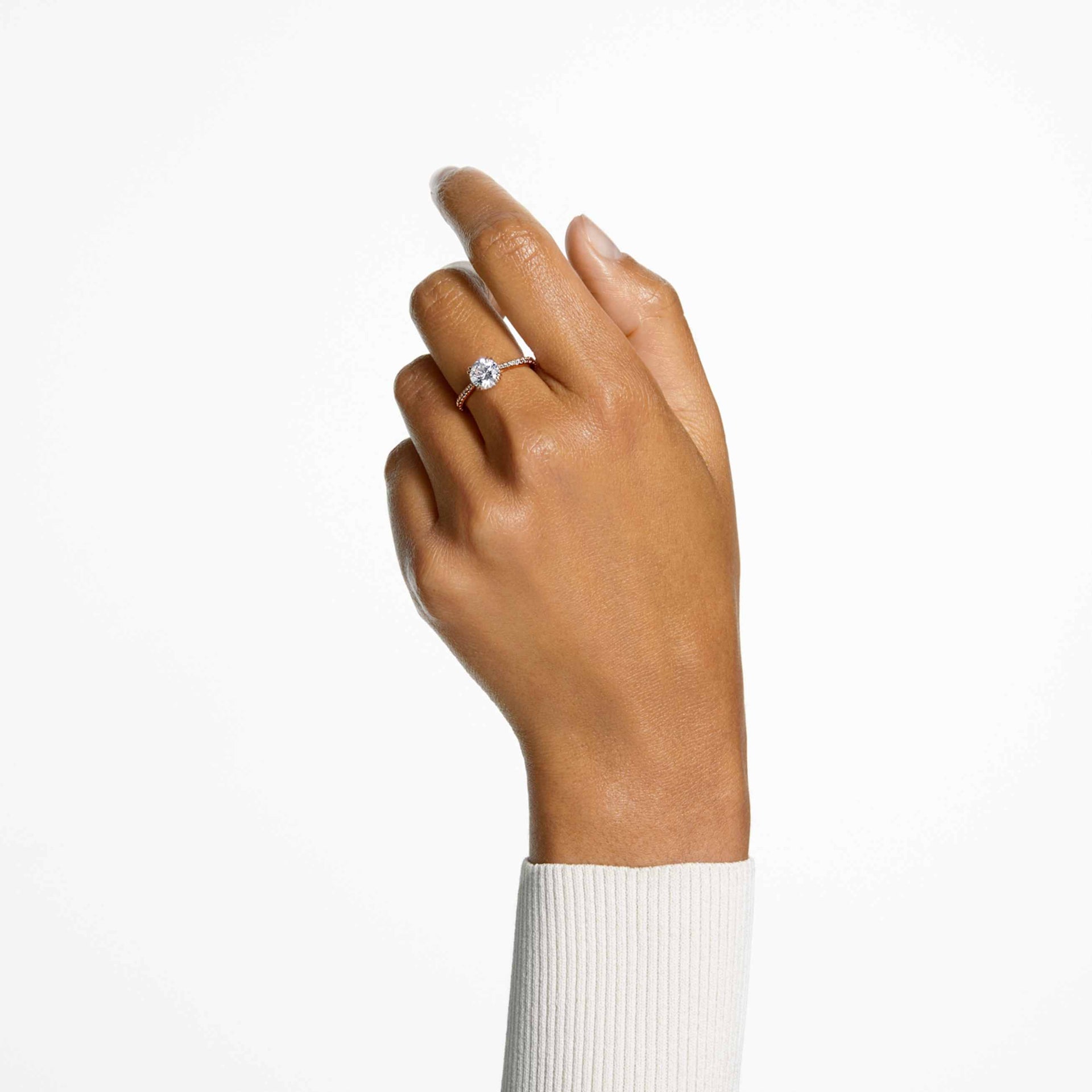 STILLA COCKTAIL RING ROUND CUT PAVE WHITE ROSE GOLD TONE PLATED