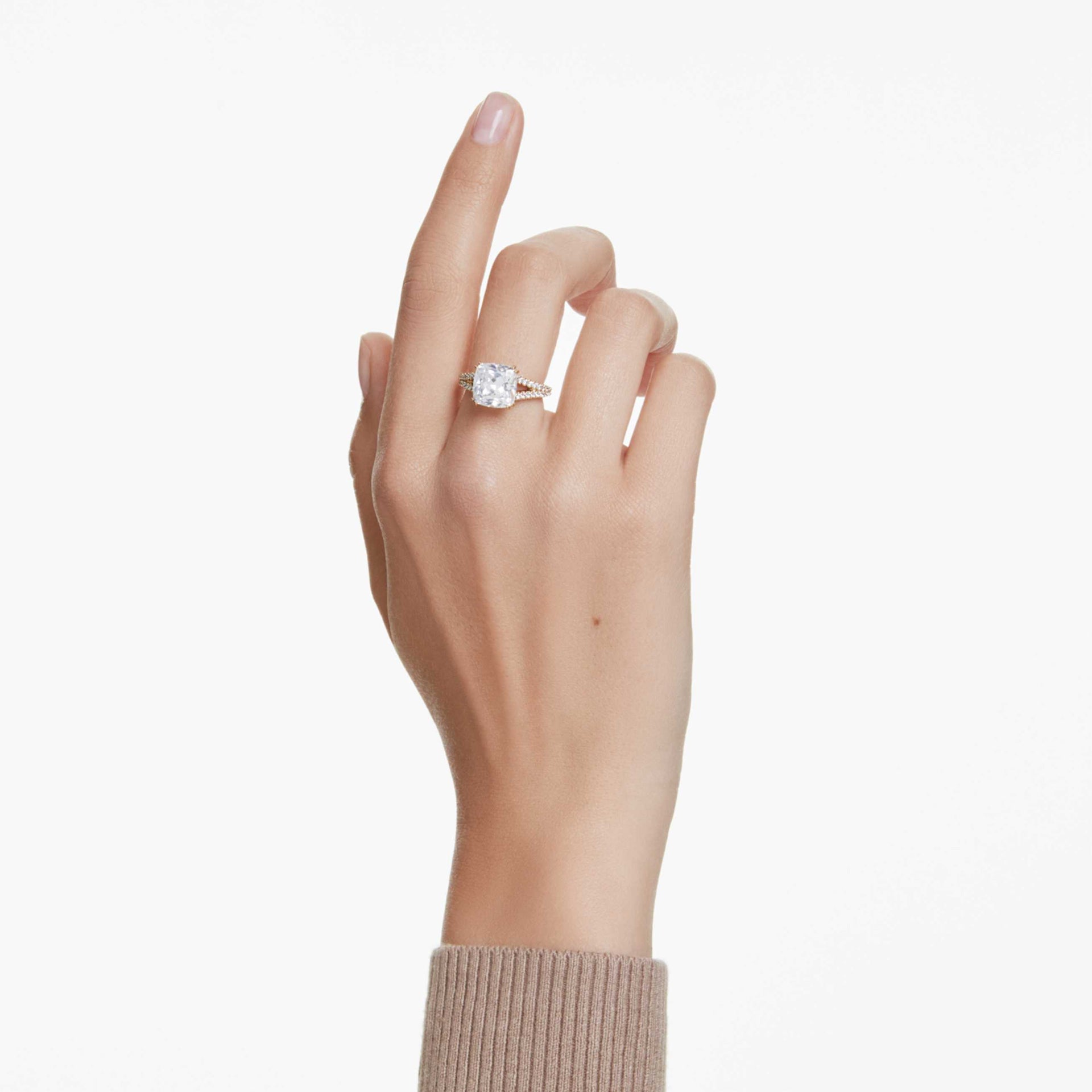 STILLA COCKTAIL RING SQUARE CUT PAVE WHITE GOLD TONE PLATED