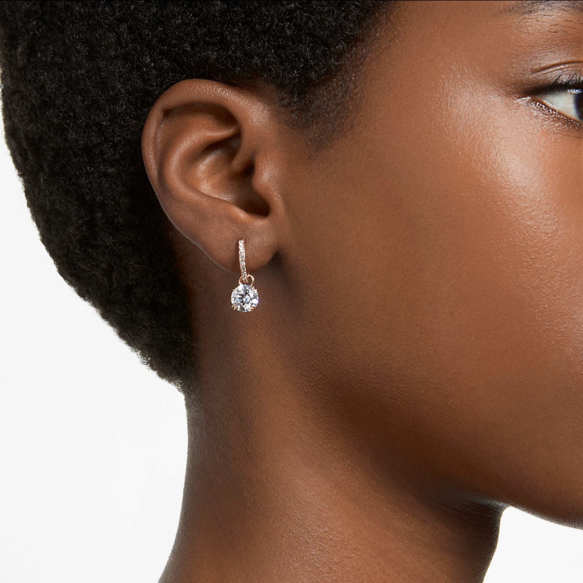 STILLA DROP EARRINGS ROUND CUT WHITE ROSE GOLD TONE PLATED
