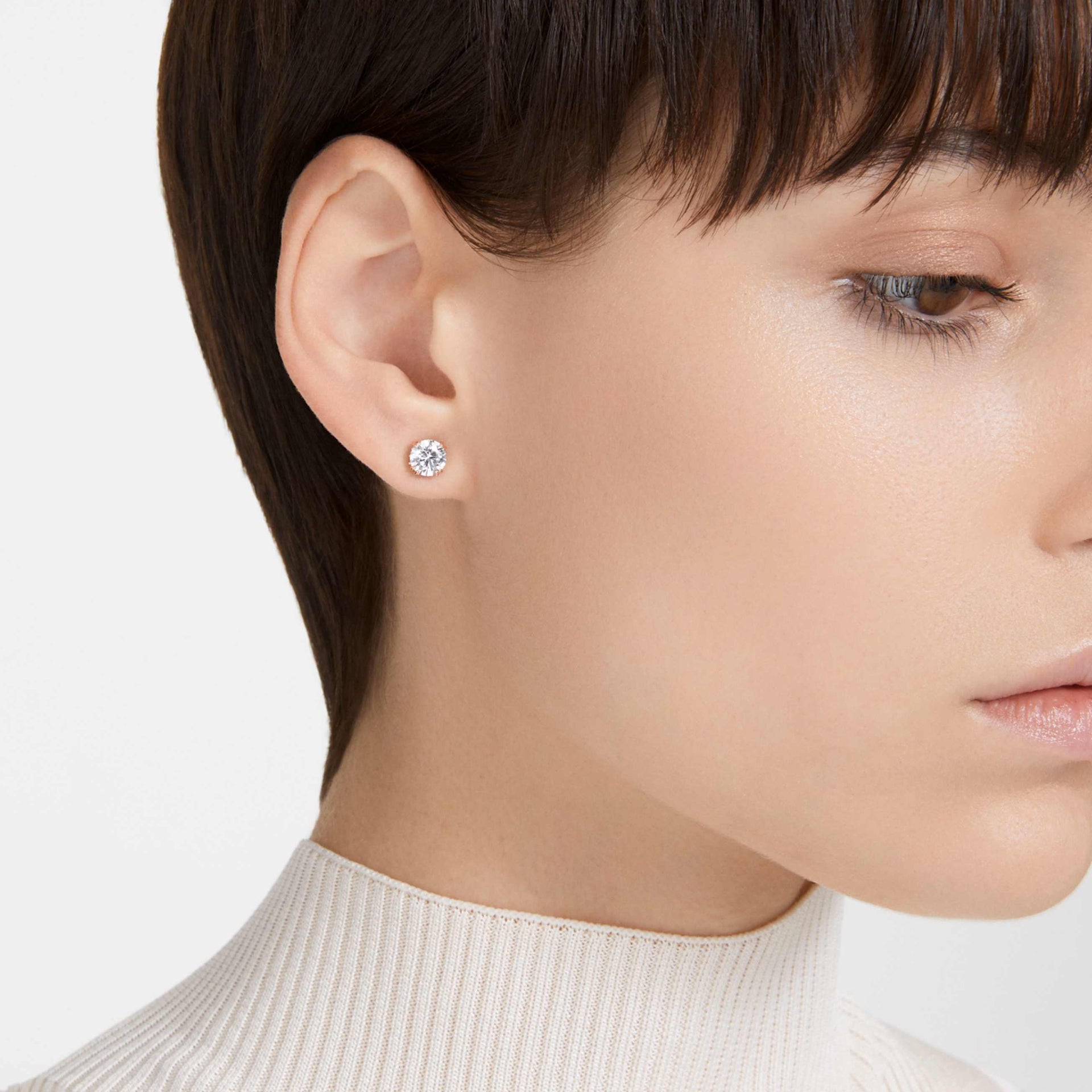 STILLA STUD EARRINGS ROUND CUT WHITE ROSE GOLD TONE PLATED