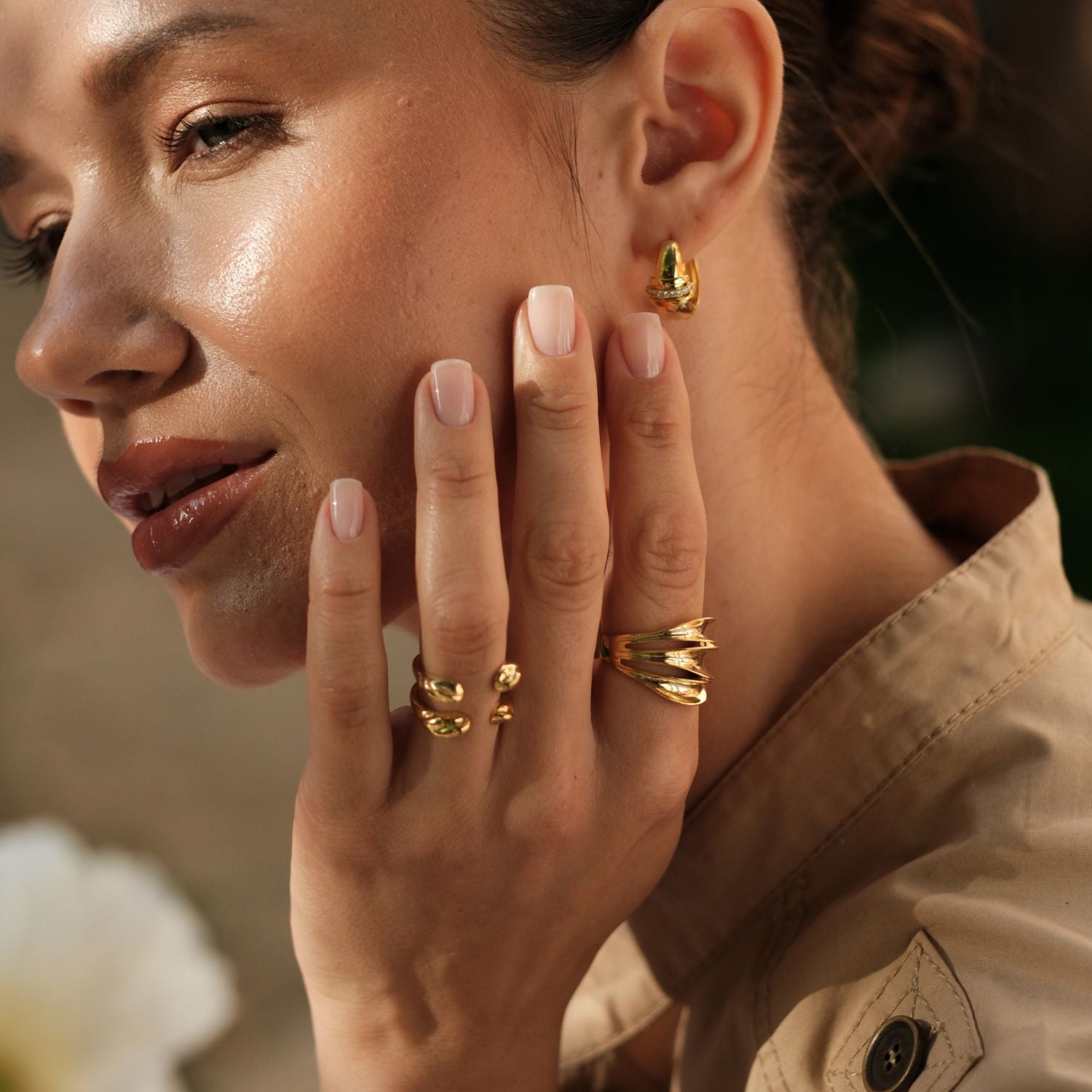 Stone Mini Hoop Earrings Gold