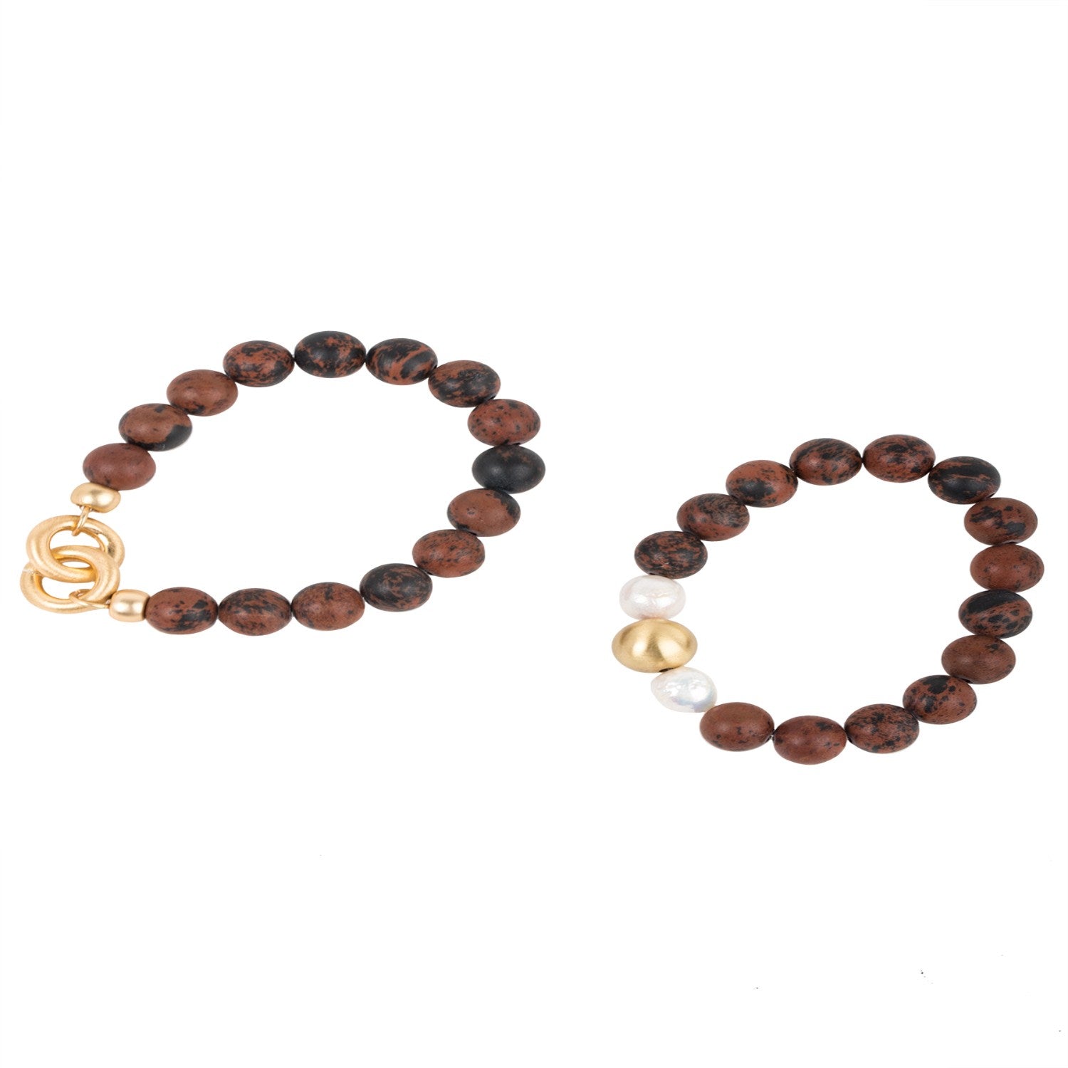 Stone Pearl Stretch Brown Bracelet Set