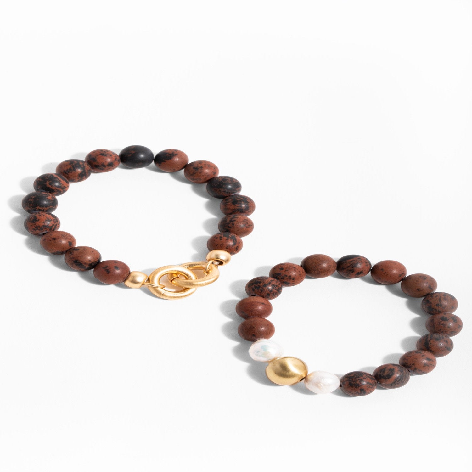 Stone Pearl Stretch Brown Bracelet Set