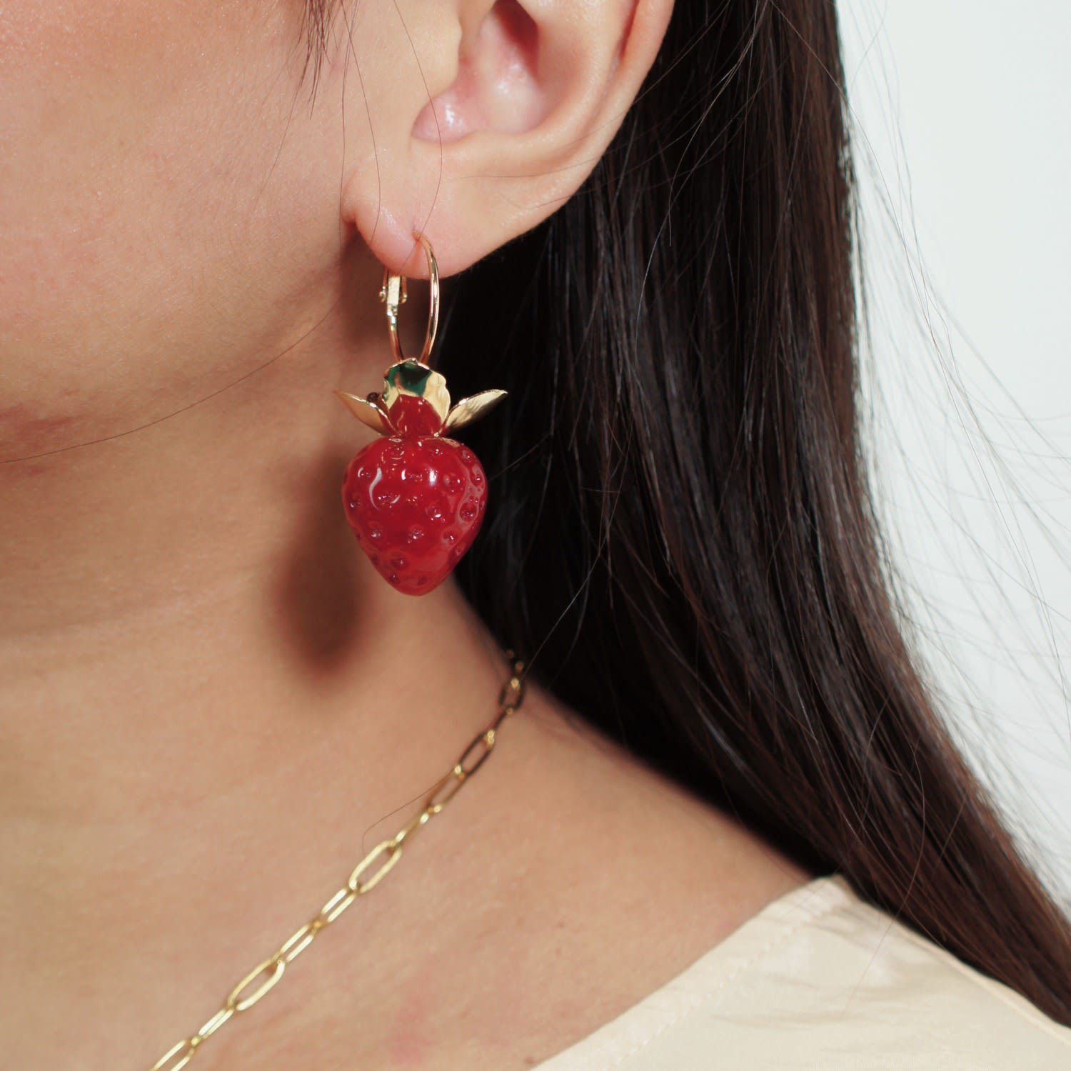 Strawberry Fields Jumbo Glass Strawberry And Golden Hoop Earrings