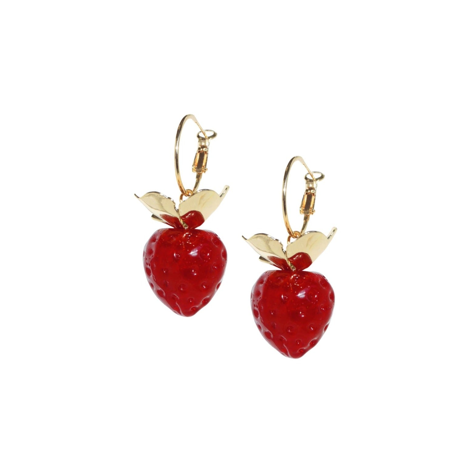 Strawberry Fields Jumbo Glass Strawberry And Golden Hoop Earrings