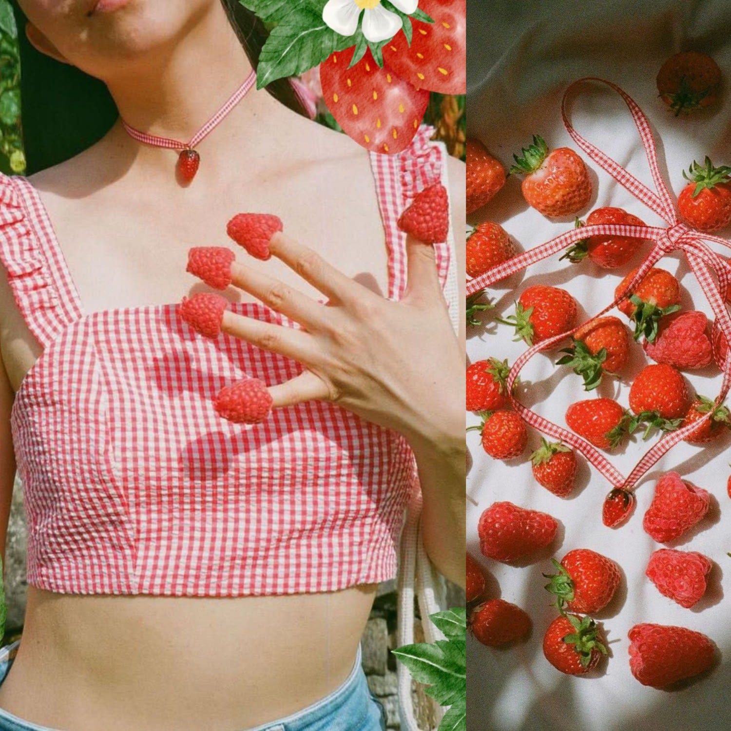 Strawberry Fields Red Gingham Ribbon Choker